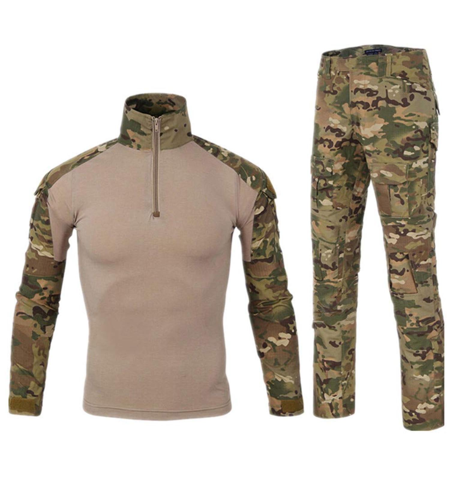 Men's Combat T Shirt and Pant Set - Camo Military Tactical Uniform with Long Sleeve BDU Shirt - Small - Buy Online on GoSupps.com