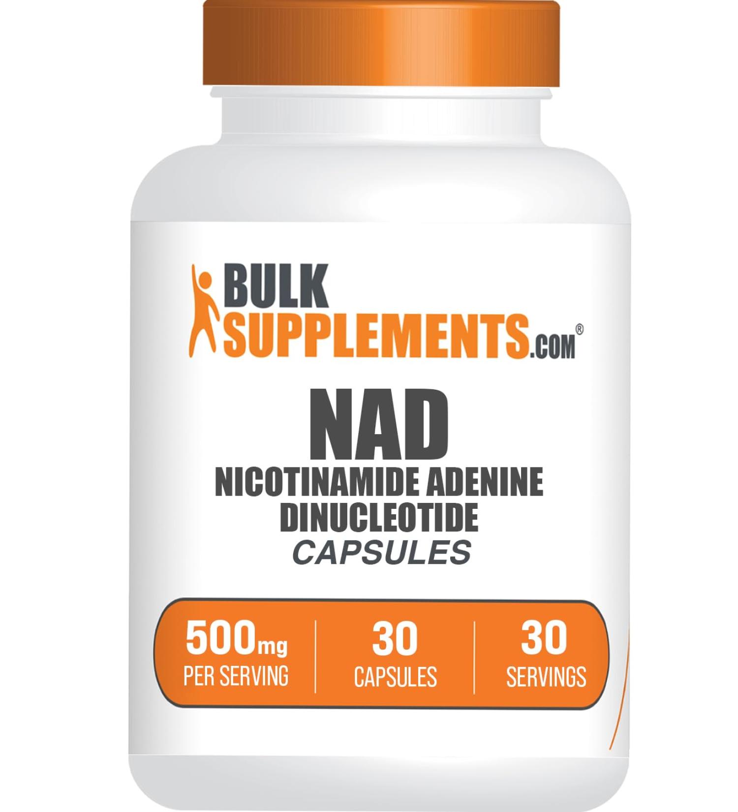 BulkSupplements.com NAD Capsules - Nicotinamide Adenine Dinucleotide NAD Supplement 500mg - for Energy Support Pure & Gluten Free 1 Capsule per Serving 30 Capsules (Pack of 1) - Buy Online on GoSupps.com