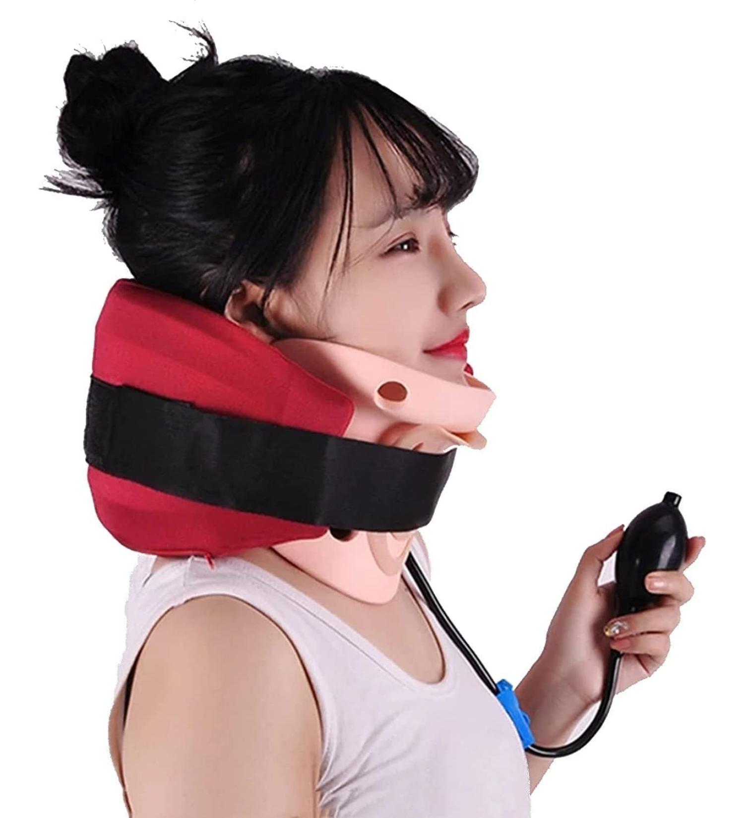 SAFWEL Cervical Traction Neck Stretcher | Inflatable Adjustable Collar & Neck Support Pillow for Pain Relief - Shop Internationally! - Buy Online on GoSupps.com