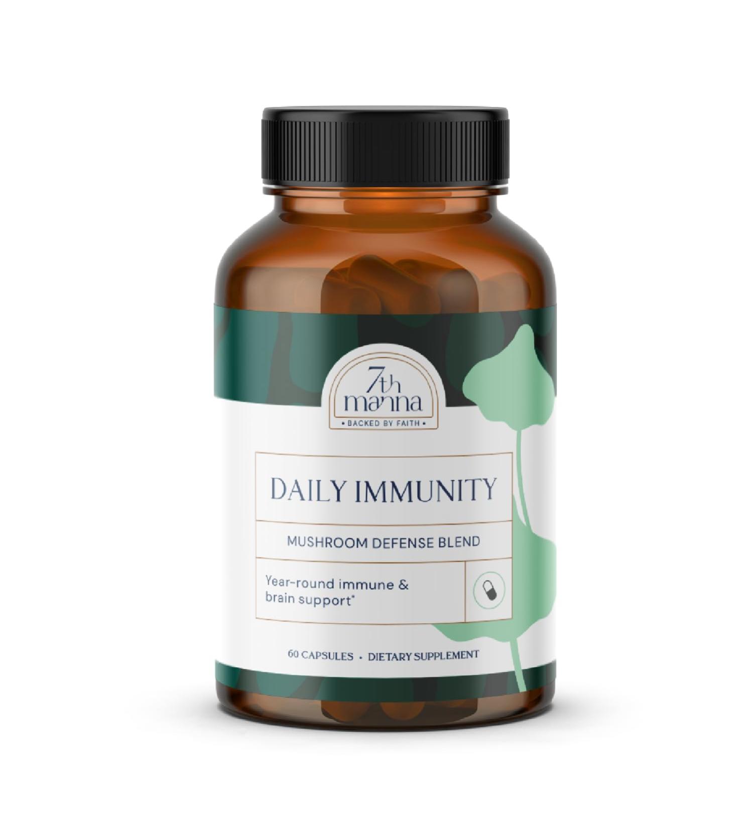7th Manna Daily Immunity - Lion's Mane Mushroom Complex Supplement Capsules with Cordyceps Turkey Tail & Reishi - Brain Support Focus Energy & Immune Booster Supplement - 60 Capsules - Buy Online on GoSupps.com