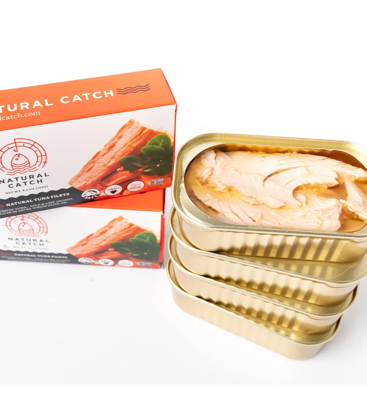 Natural Catch Tuna Filets (4.4 oz, Pack of 12) - Hand Cut, High Quality, Pole & Line Caught, 130 Calories - Gluten-Free, Paleo, Keto Friendly - Premium Yellowfin Tuna in Extra Virgin Olive Oil - Buy Online on GoSupps.com