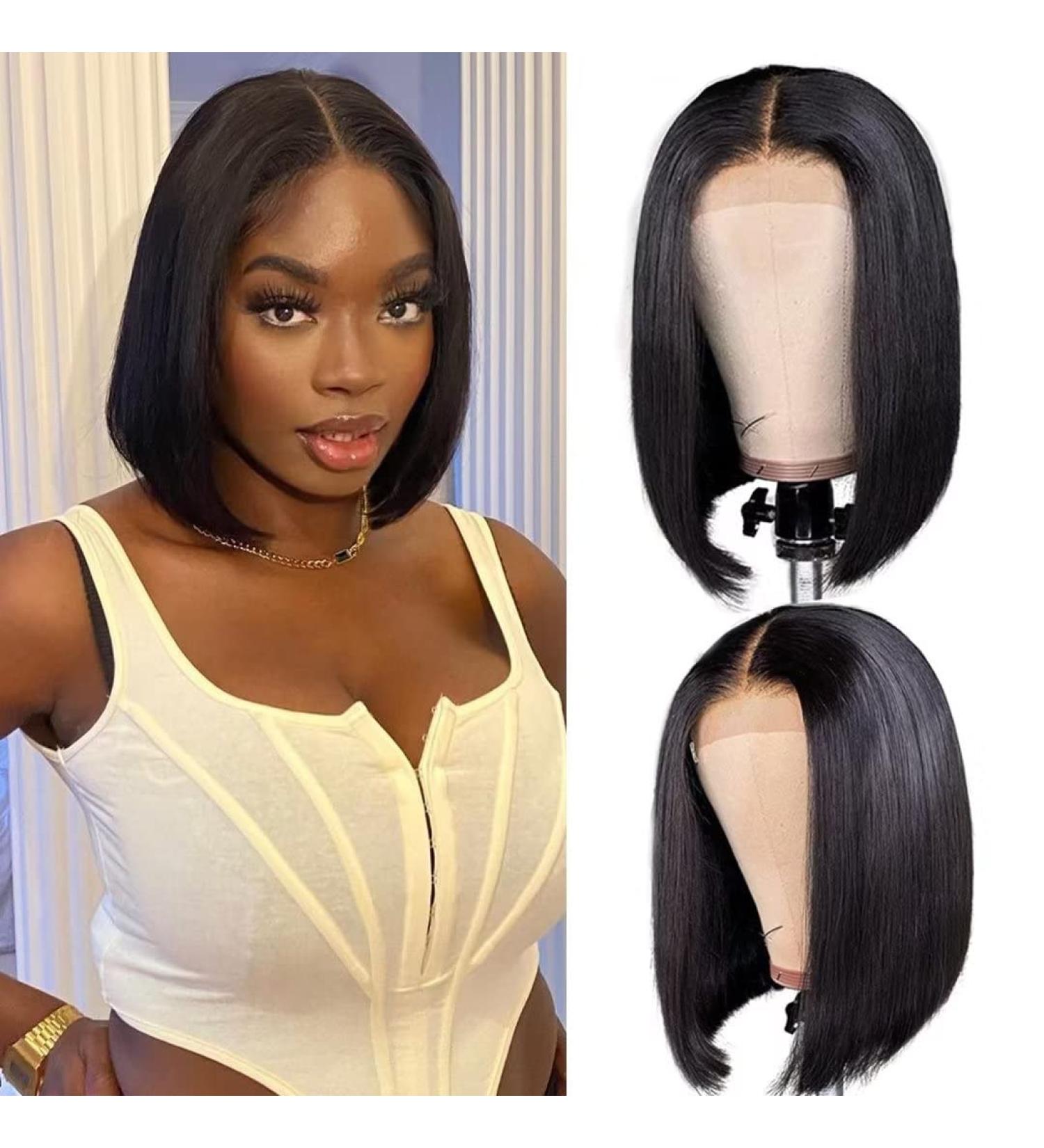 4x4 Bob Wig 12 Inch Human Hair Wig for Black Women - Pre Plucked with Baby Hair, 150% Density, Natural Color 12inch - Buy Online on GoSupps.com