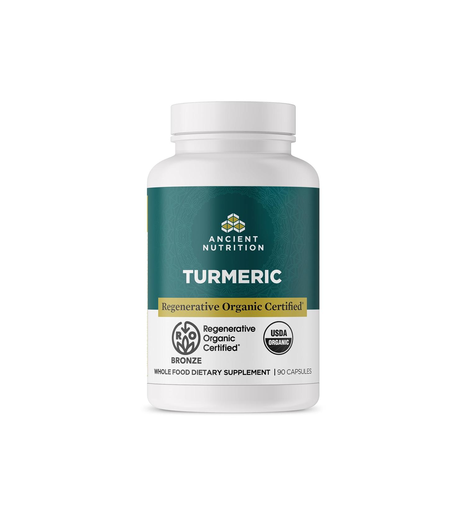 Ancient Nutrition Regenerative Organic Certified Turmeric Capsules Once Daily Use as a Joint Supplement and Supports Inflammation Gluten Free Paleo and Keto Friendly 90 Count - Buy Online on GoSupps.com