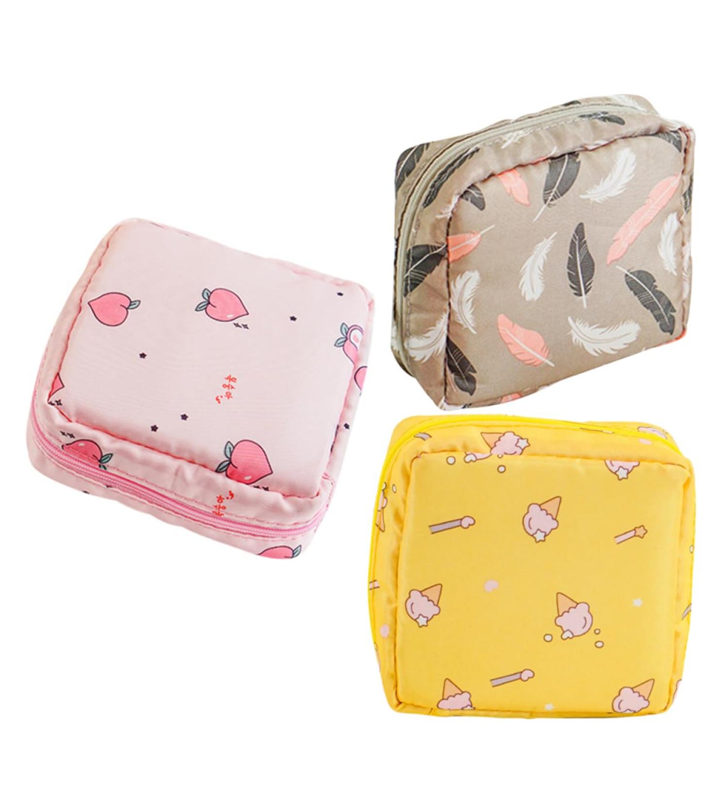 Lurrose 3pcs Napkin Storage Travel Organizer Bags - Portable Zipper Pouch for Makeup & Menstrual Essentials - Buy Online on GoSupps.com