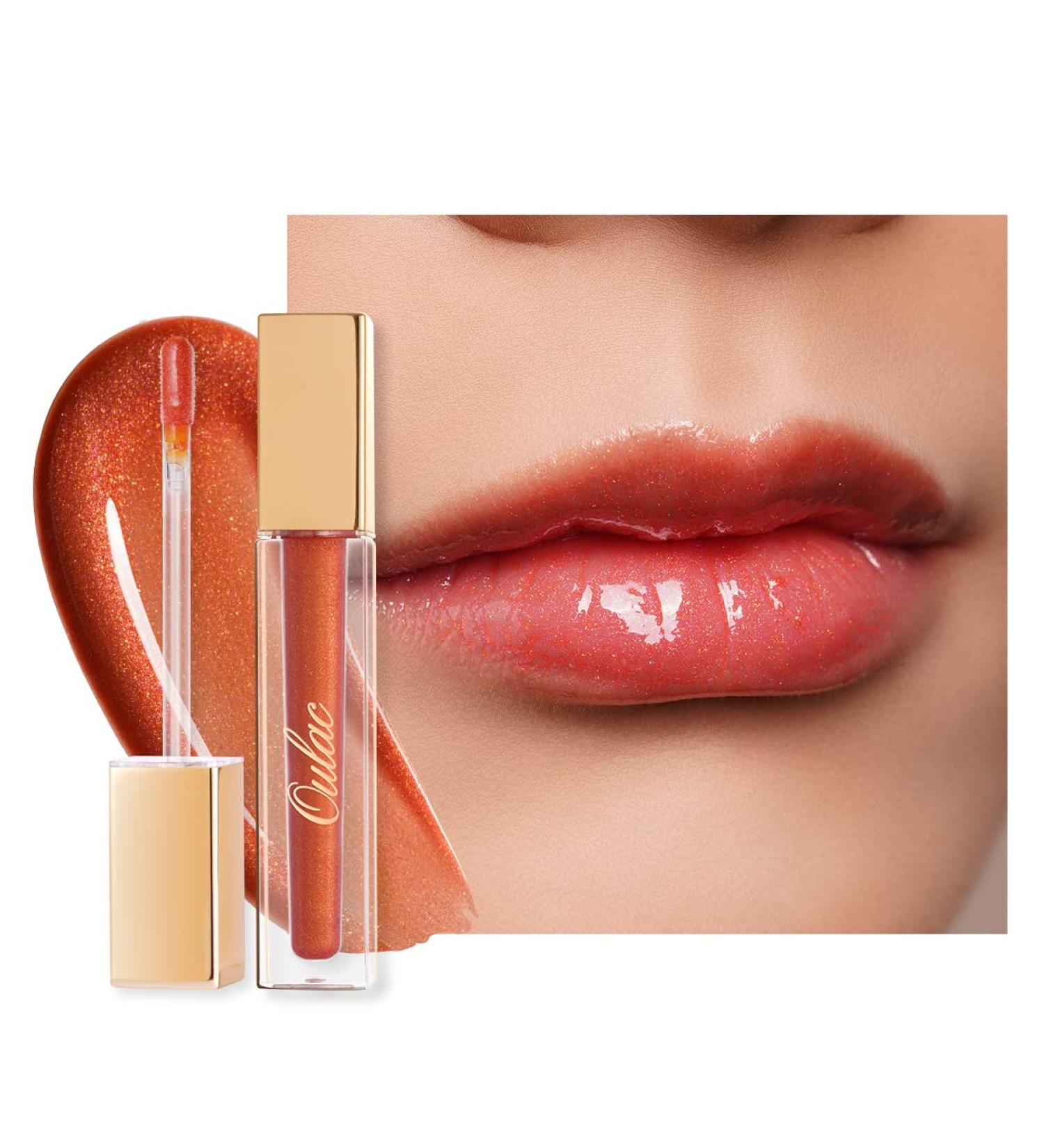 Oulac Coral Lip Stain: Glitter Lip Gloss for Lip Care | Vegan & Cruelty-Free | C05 Woah Coral with Pink and Golden Sparkle - Buy Online on GoSupps.com