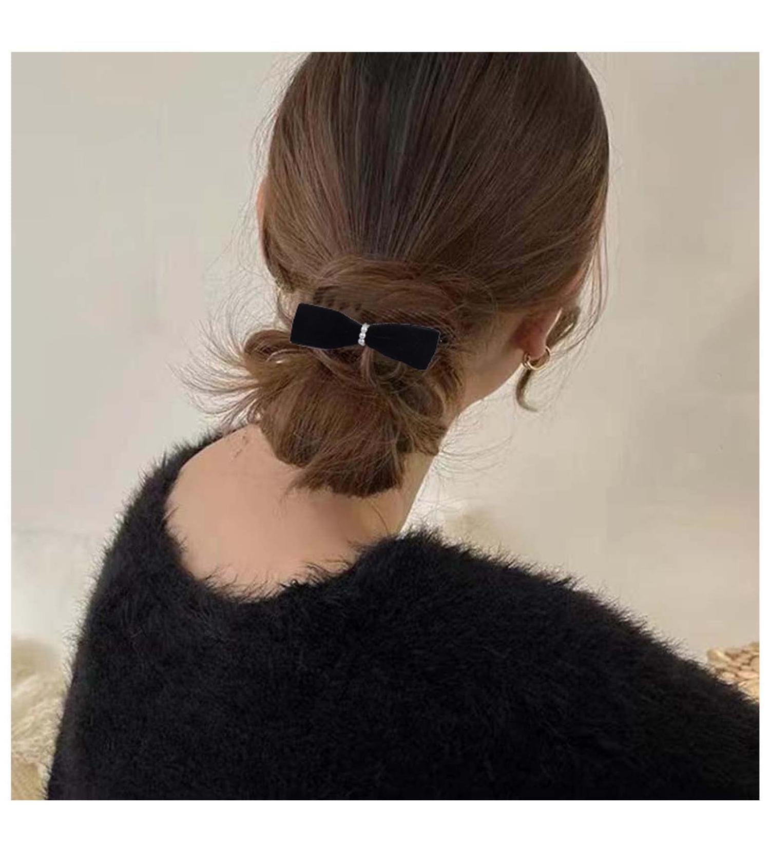 Yheakne Vintage Satin Bow Hair Clip Black Velvet Hair Barrette Winter Pearl Hair Holder Clip French Bow Barrette Headwear Bowknot Hair Accessories for Women and Girls Gifts - Buy Online on GoSupps.com