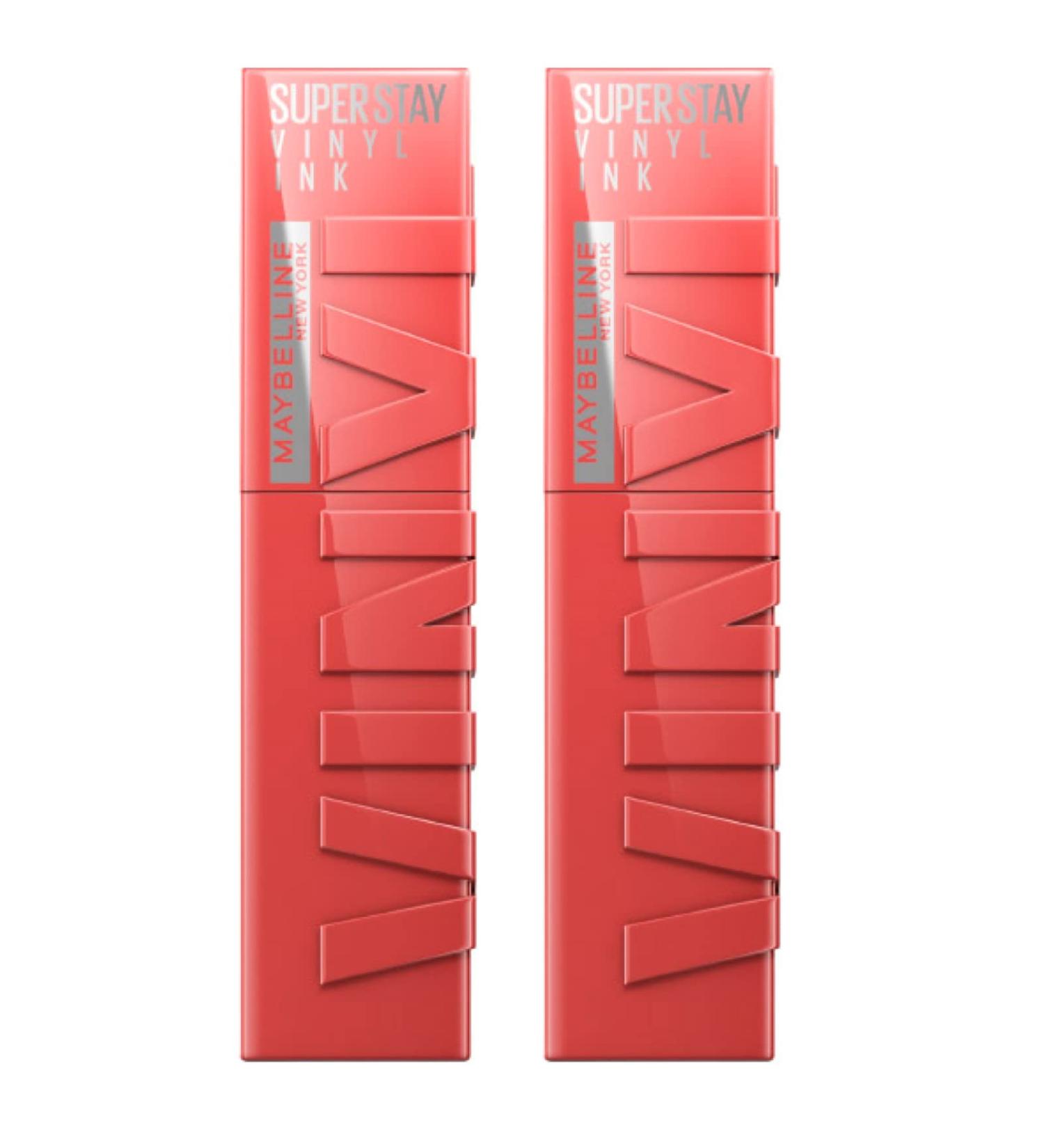 Maybelline Maybelline New York SuperStay Vinyl Ink Lip Tint Shade 15 Peach Glossy and Shiny Vinyl Effect with up to 16h Wear No Transfer Formula - 2 Lipsticks