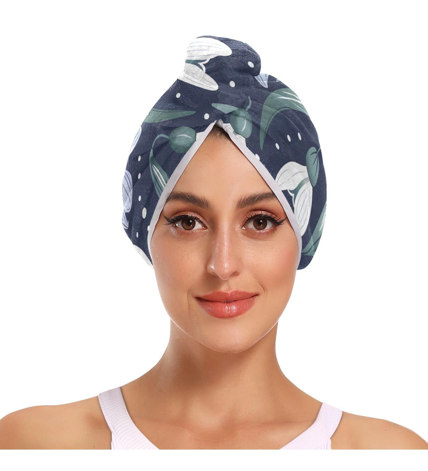 Hand Drawn Spring Snowdrops Hair Towel 2 Pack - Super Absorbent Quick Dry Turbans for Women & Girls - Buy Online on GoSupps.com