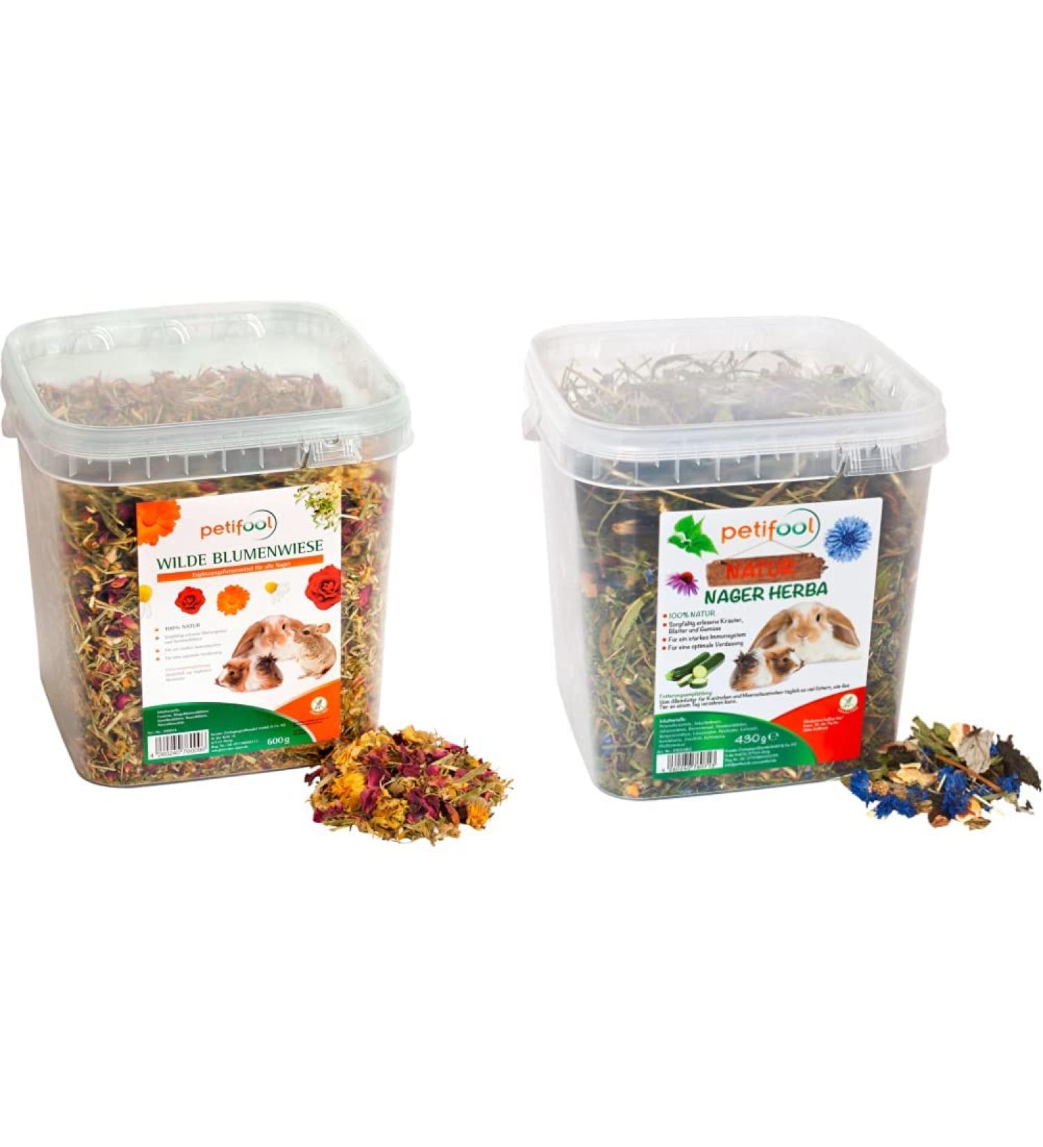 Petifool Wild Flower Meadow 600g & Rodents Herba 430g - Natural Supplementary Feed for Rabbits Guinea Pigs Hamsters & Chinchillas - No Artificial Additives - International Shipping - Buy Online on GoSupps.com