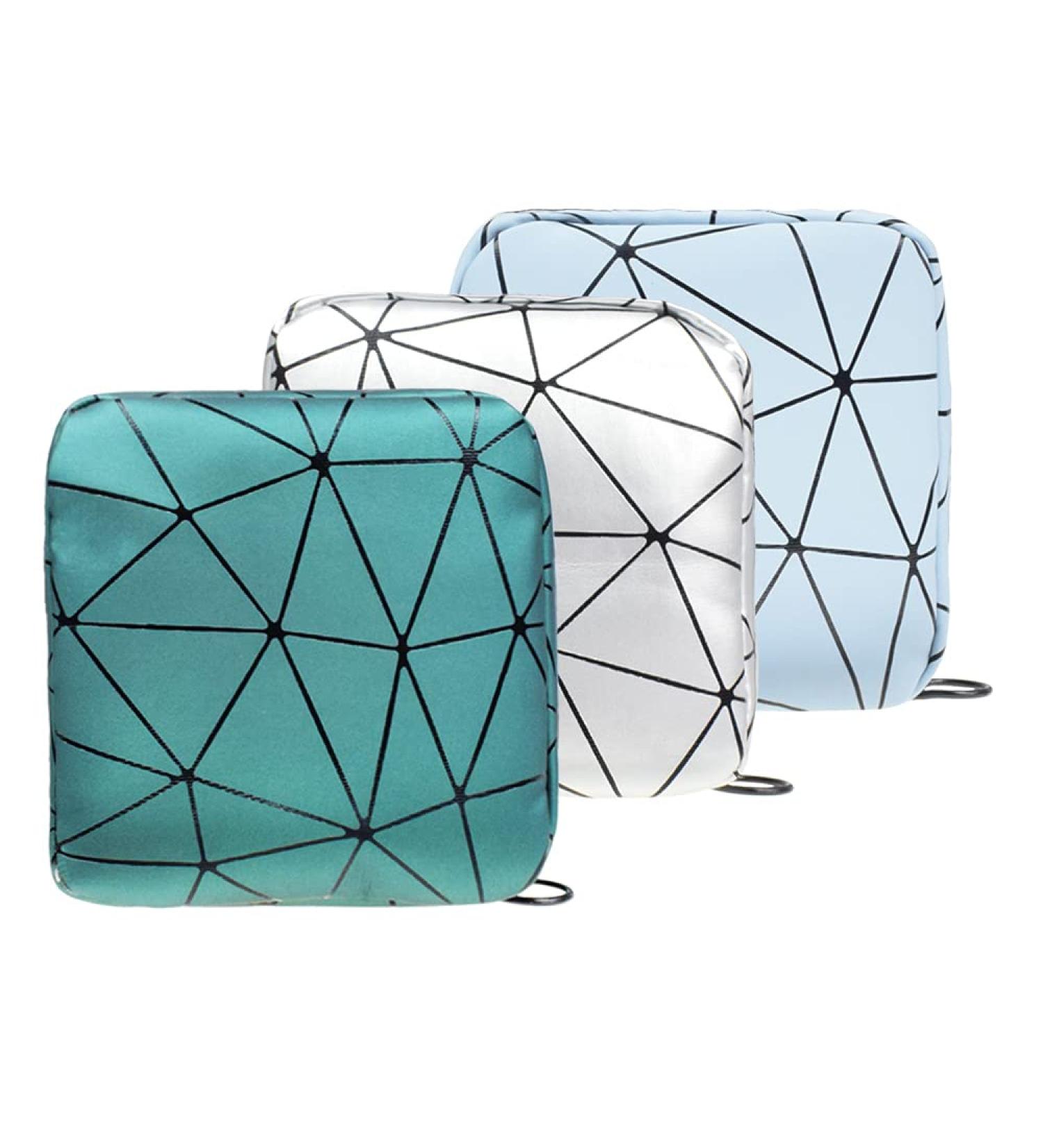 KNISUM 3 Piece Sanitary Napkin Storage Bag Set for Women - Portable Menstrual Cup Pouch & Pad Bags in Green, Blue, White - Ideal for Feminine Hygiene - Buy Online on GoSupps.com