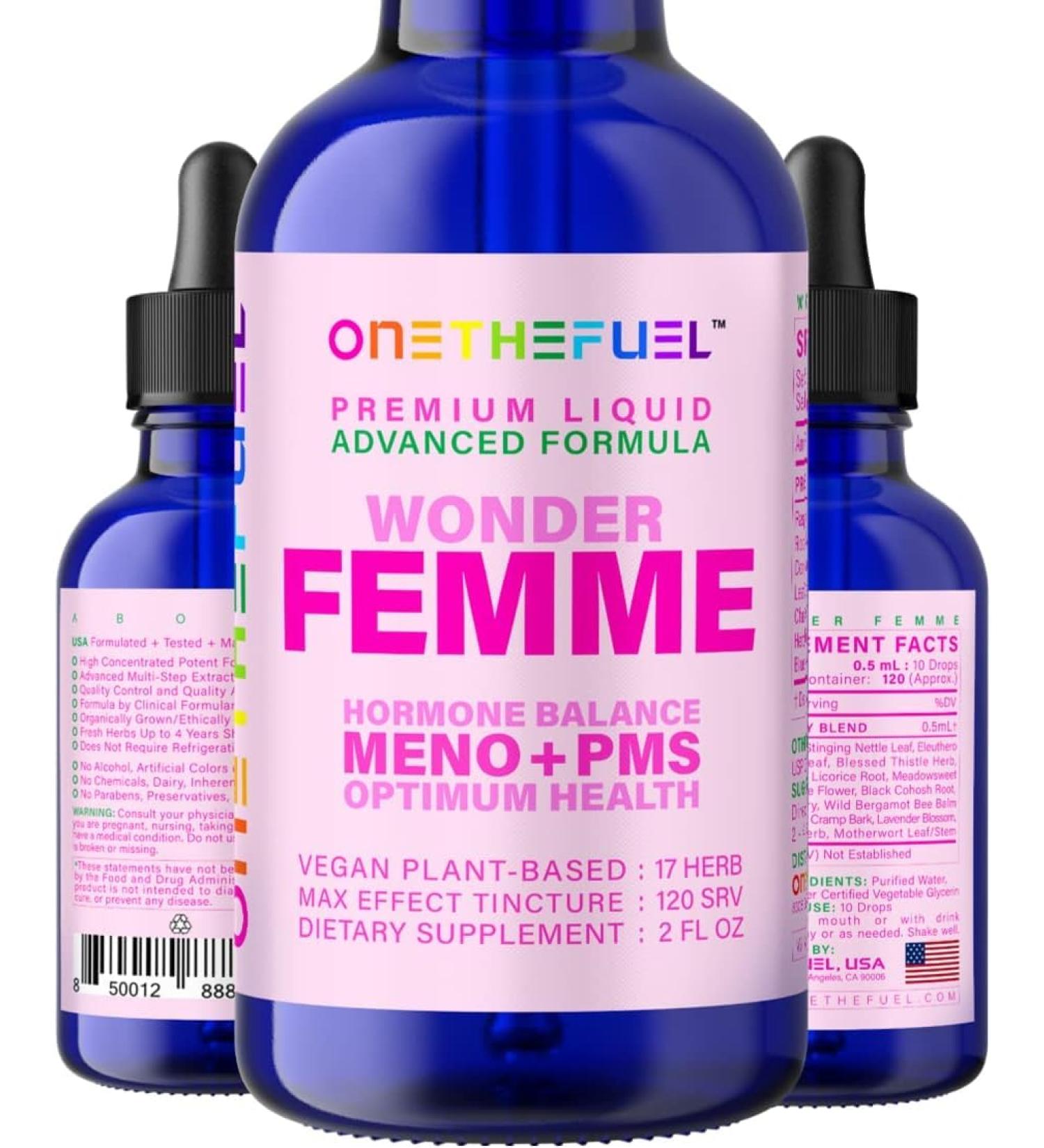 Wonder Femme Plant-Based Menopause Relief Tincture | 100% Natural Hormone Balance Supplement for Hot Flashes & Women s Health | 17 Herbal Ingredients - Buy Online on GoSupps.com