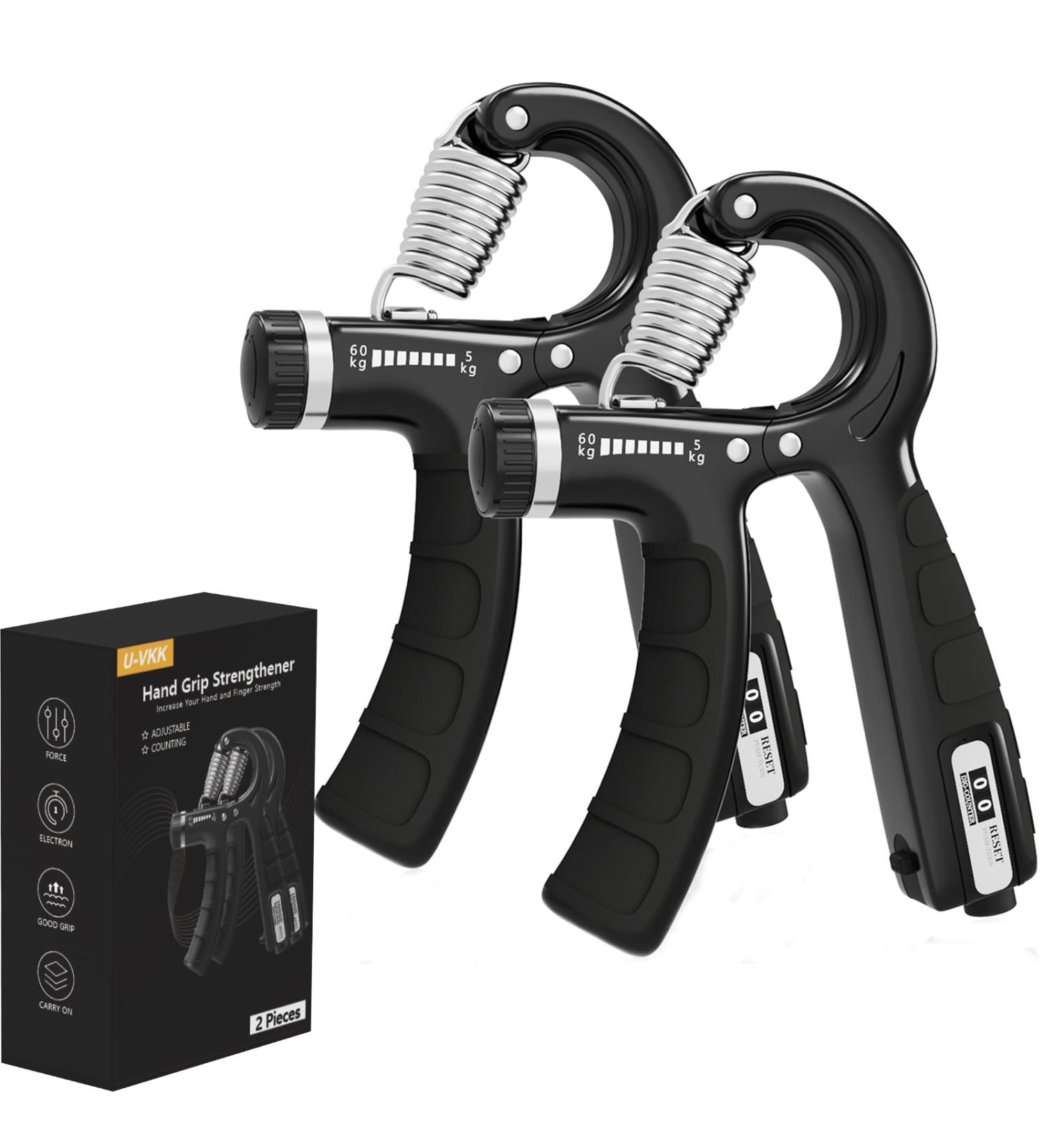 Adjustable Hand Trainer Set - 2 Forearm Grip Strength Trainers (5-60 kg) for Athletes & Recovery - Non-Slip Handle - Black - Buy Online on GoSupps.com