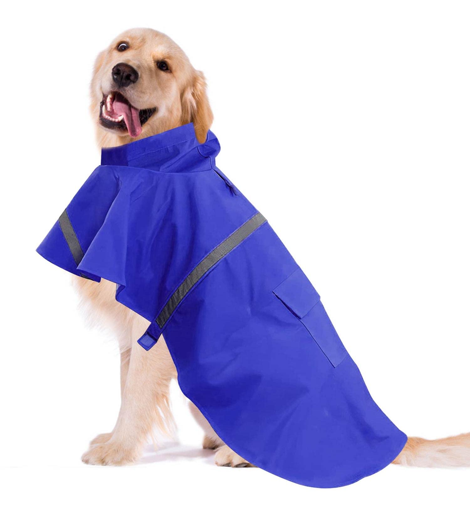 Ocsoso Dog Coat - Waterproof Rain Jacket with Hood for Medium Dogs | Adjustable Raincoat for Puppies & Cats (Blue Size L) - Buy Online on GoSupps.com