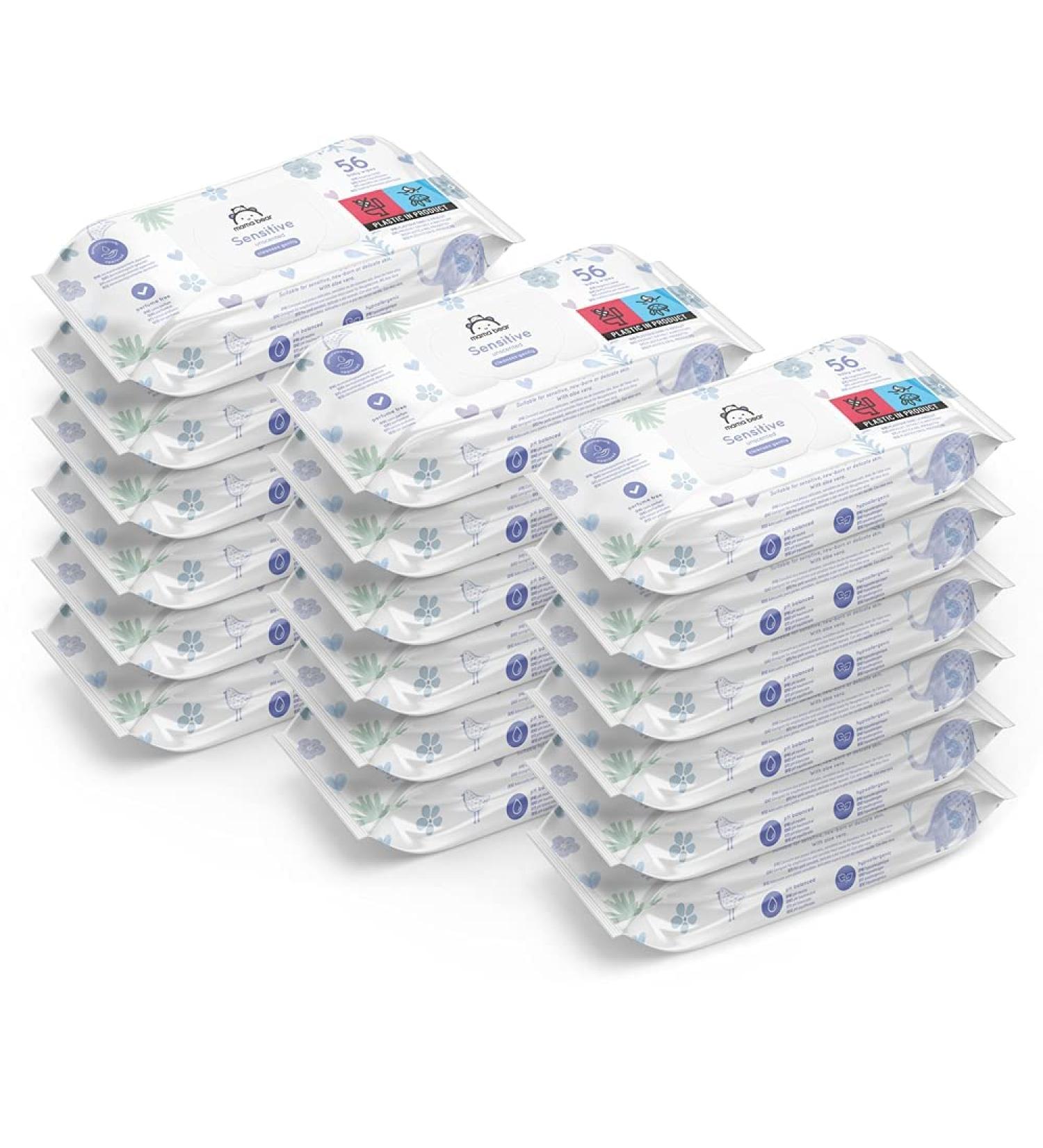 Amazon Mama Bear Sensitive Baby Wipes Unscented - 1008 Count (18 Packs of 56) | Shop Internationally - Buy Online on GoSupps.com