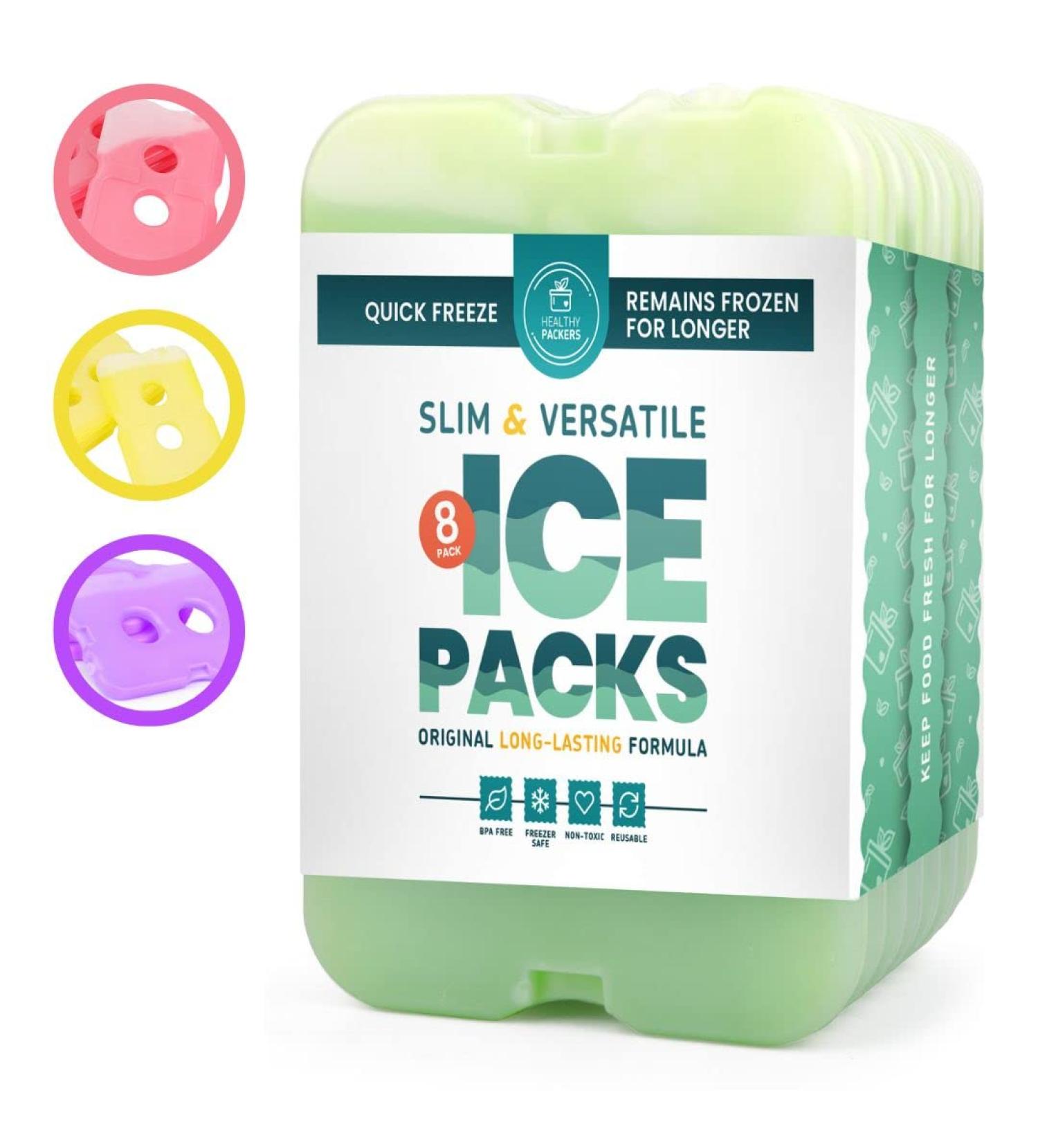 Healthy Packers Slim Long-Lasting Ice Packs - Green Gel Ice Packs for Coolers or Lunch Box (8-Pack) - Buy Online on GoSupps.com