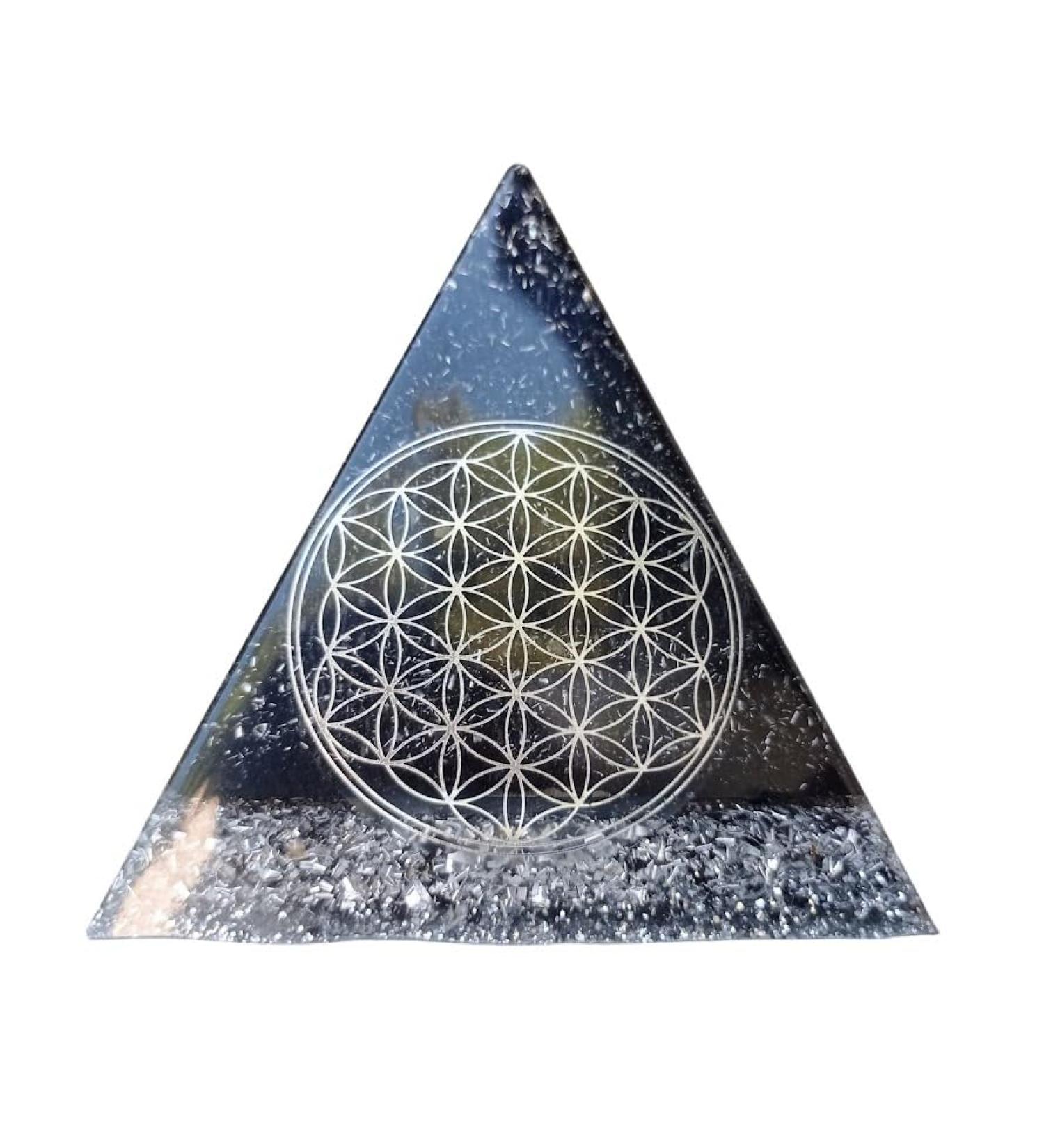 Shungite Orgonite Pyramid - EMF Protection | Flower of Life Design | Shop Internationally - Buy Online on GoSupps.com
