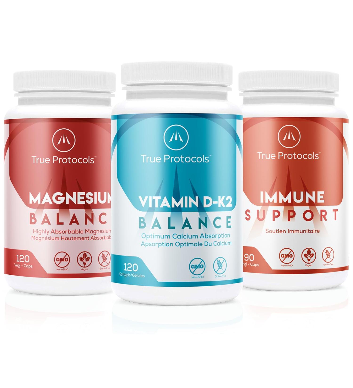 TRUE PROTOCOLS - Immune Protocol+ (3 Items) - Immune Support (90 Caps) Vitamin D-K2 Balance (120 Caps) & Magnesium Balance (120 Caps) - Bioavailable Capsules For Optimal Immune System Support Bone Cardiovascular & Overall Health - Immune System Booster -  - Buy Online on GoSupps.com