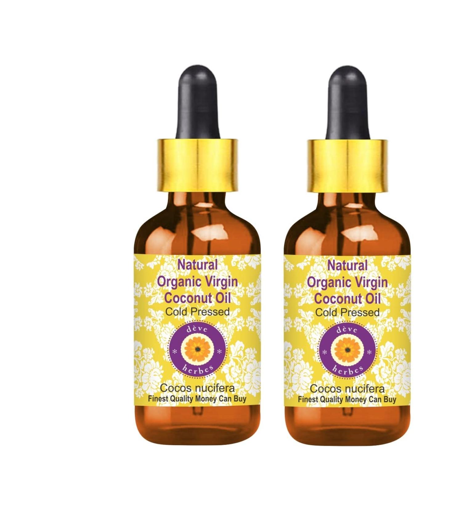 DEVE Herbes Organic Virgin Coconut Oil - Cold-Pressed Therapeutic Quality 100ml (2 Pack) - Natural Cocos Nucifera with Glass Dripper - International Shipping - Buy Online on GoSupps.com