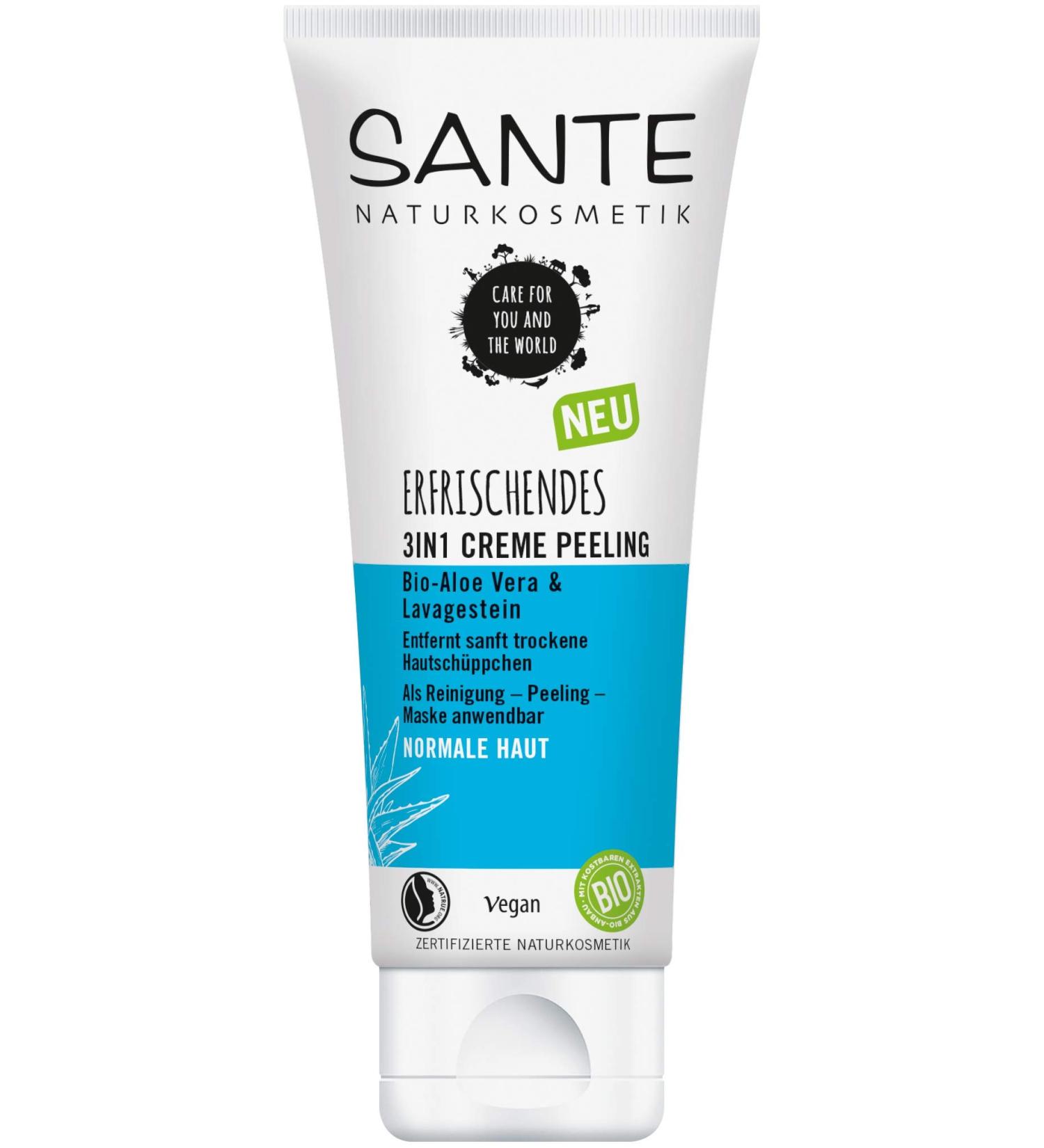 Sante Natural Cosmetics 3-in-1 Face Peeling for Normal Skin | Vegan Bio-Aloe Vera & Lava Stone | Refreshing Cream Peeling - 100ml - Buy Online on GoSupps.com