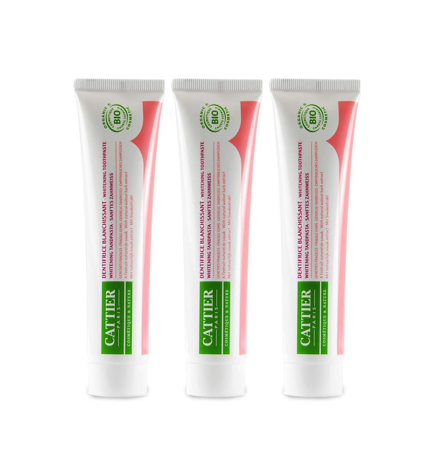 Cattier Paris Gentle Tooth White Toothpaste 3x75ml - Organic Vegan Fluoride-Free Remineralizing Formula for Whiter Teeth - Natural Homeopathy-Compatible Care - Buy Online on GoSupps.com