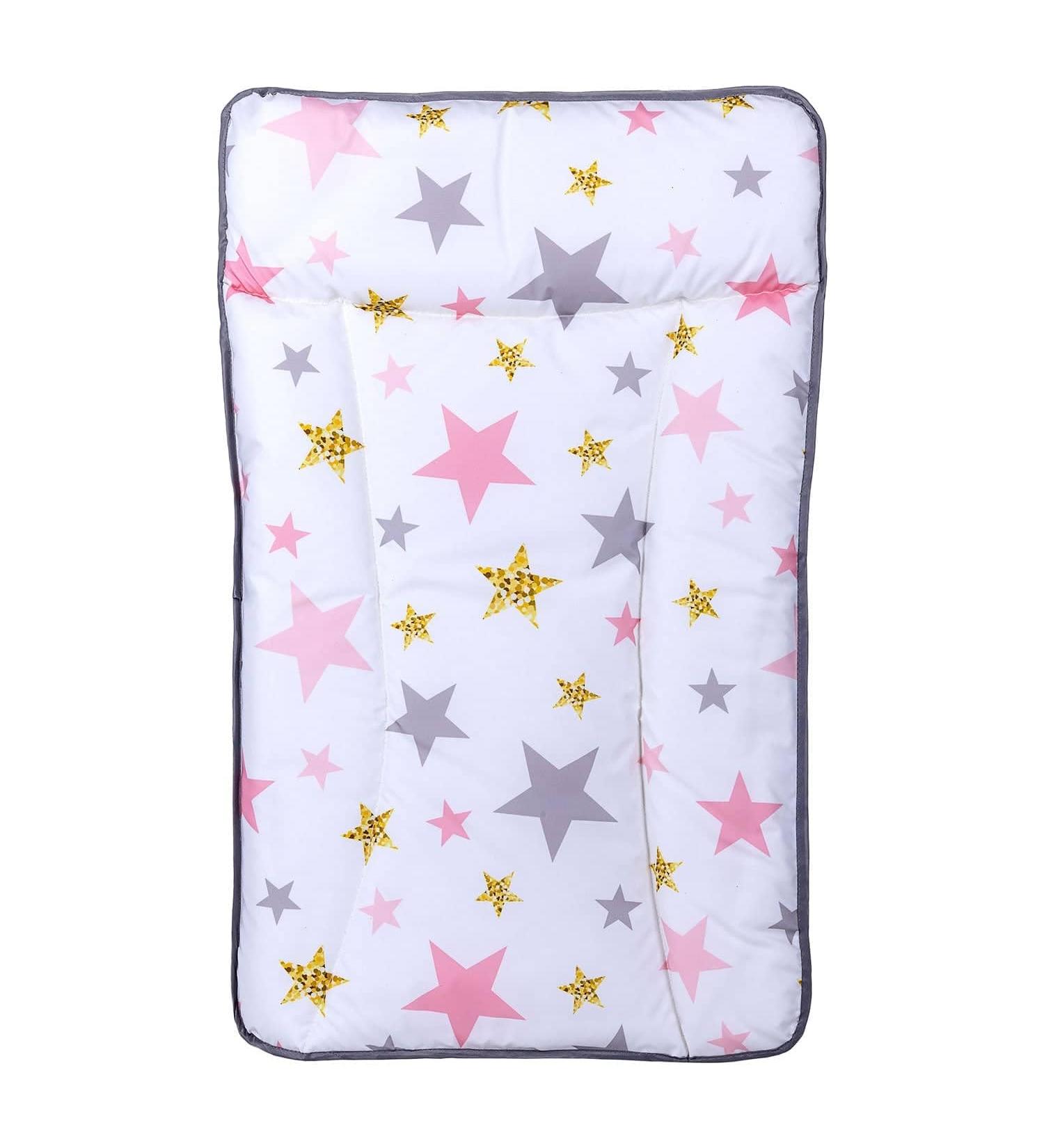 For Your Little One Deluxe Baby Changing Mat Easy Clean PVC Coated Design - Pink and Gold Stars