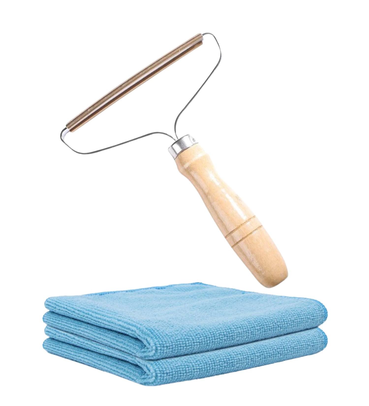 Manual Hair Remover with Wooden Handle - Effective Pet Hair & Lint Remover | 1pc Tool & 2pc Washcloths for Home & Clothing - Buy Online on GoSupps.com