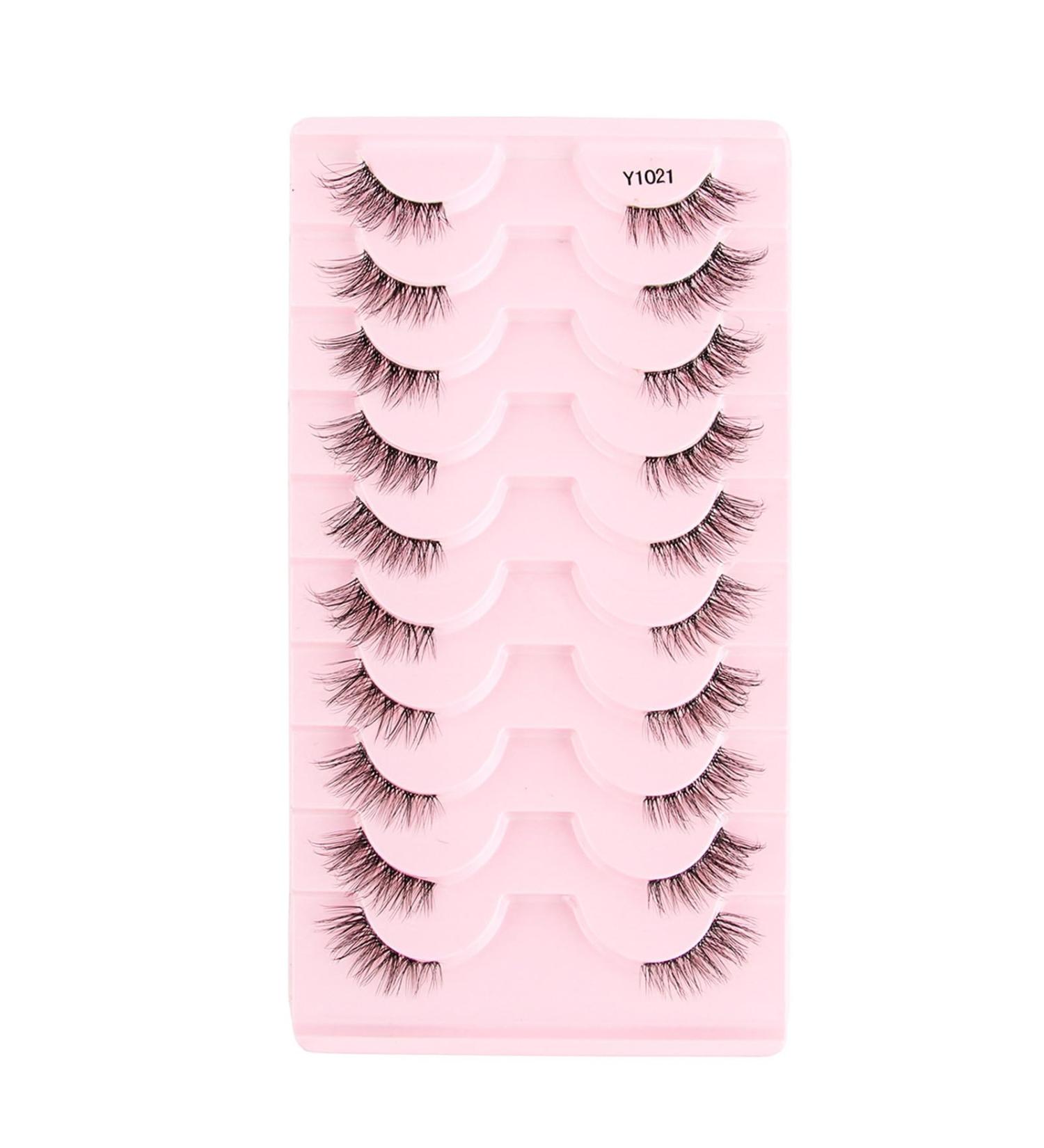 KANGQL Half Lashes False Eyelashes Natural Half Lashes Short Wispy Clear Band Lashes Pack Cat Eye 3D Faux Mink Lashes Fake Eyelashes 10Pair - Buy Online on GoSupps.com