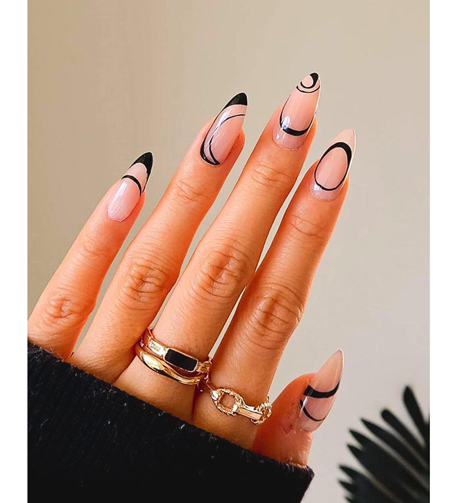 Black French Tips with Glossy Finish