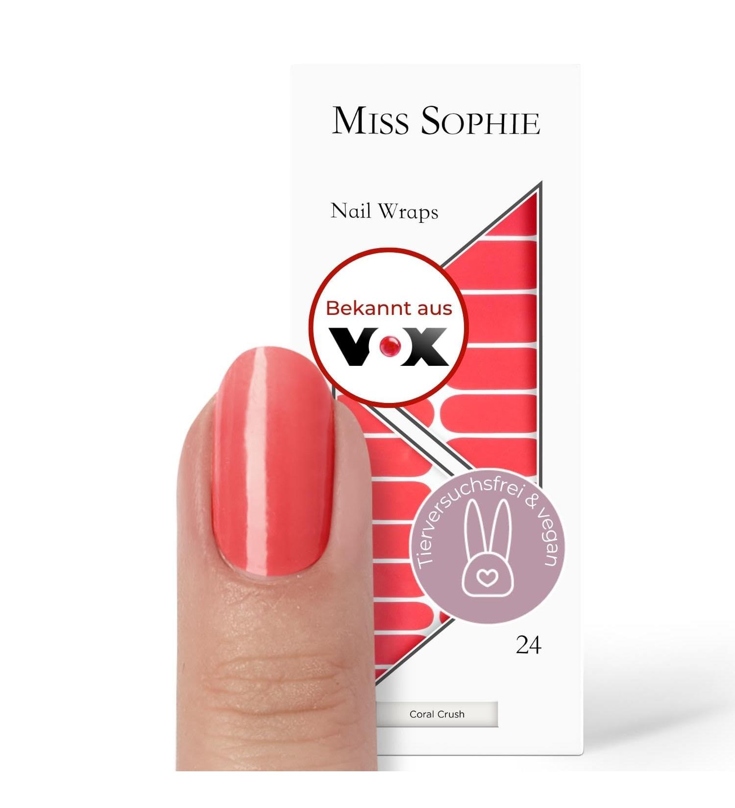 Original Miss Sophie Nail Foils - Coral Crush | 24 Ultra-Thin Nail Polish Strips for Fingers & Toes | Adheres to Natural & Acrylic Nails | Perfect for Gel & Shellac Applications - Buy Online on GoSupps.com