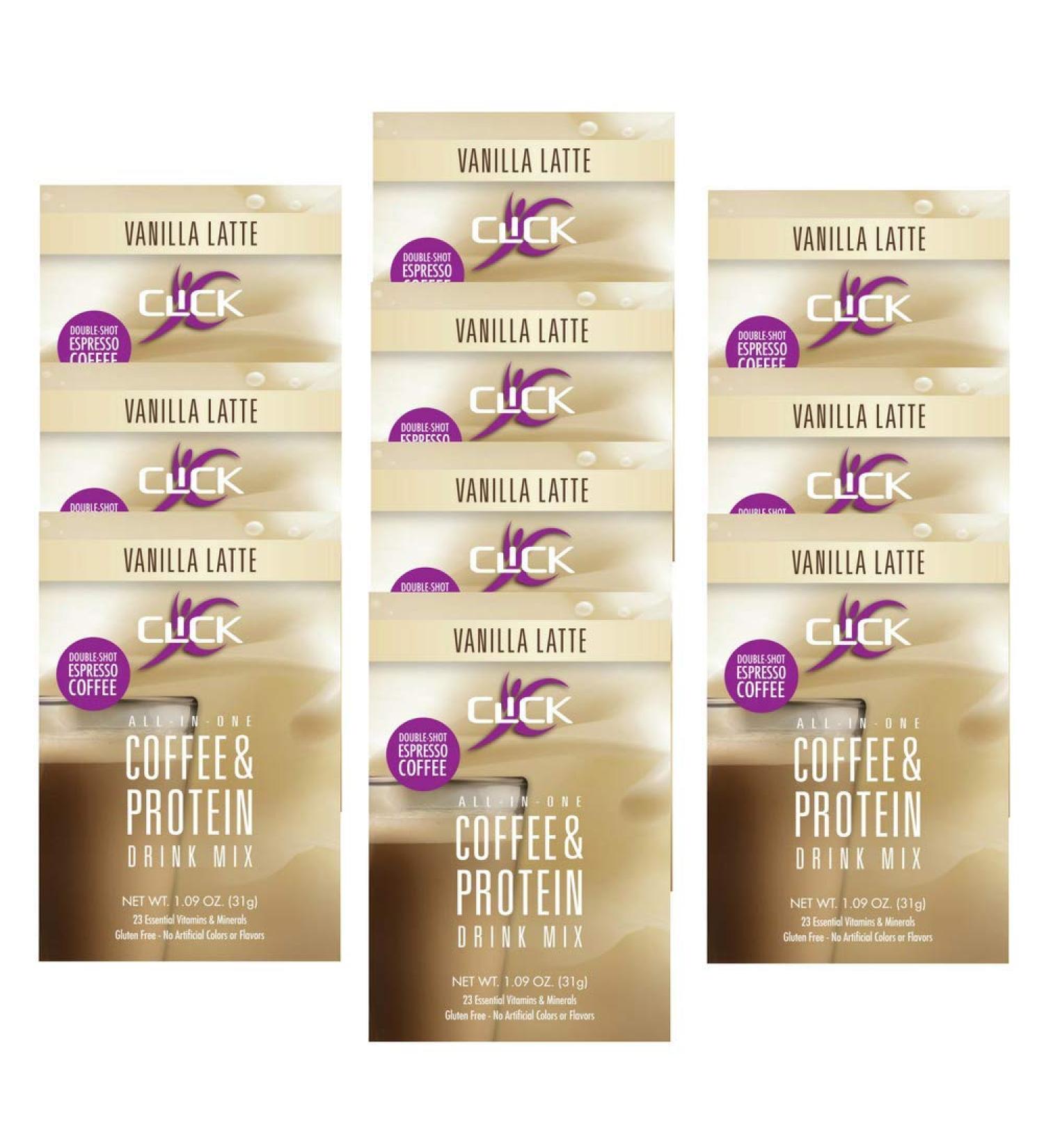 CLICK All-in-One Protein & Coffee Meal Replacement Mix - Vanilla Latte | 10 Single-Serving Packets - International Shipping - Buy Online on GoSupps.com