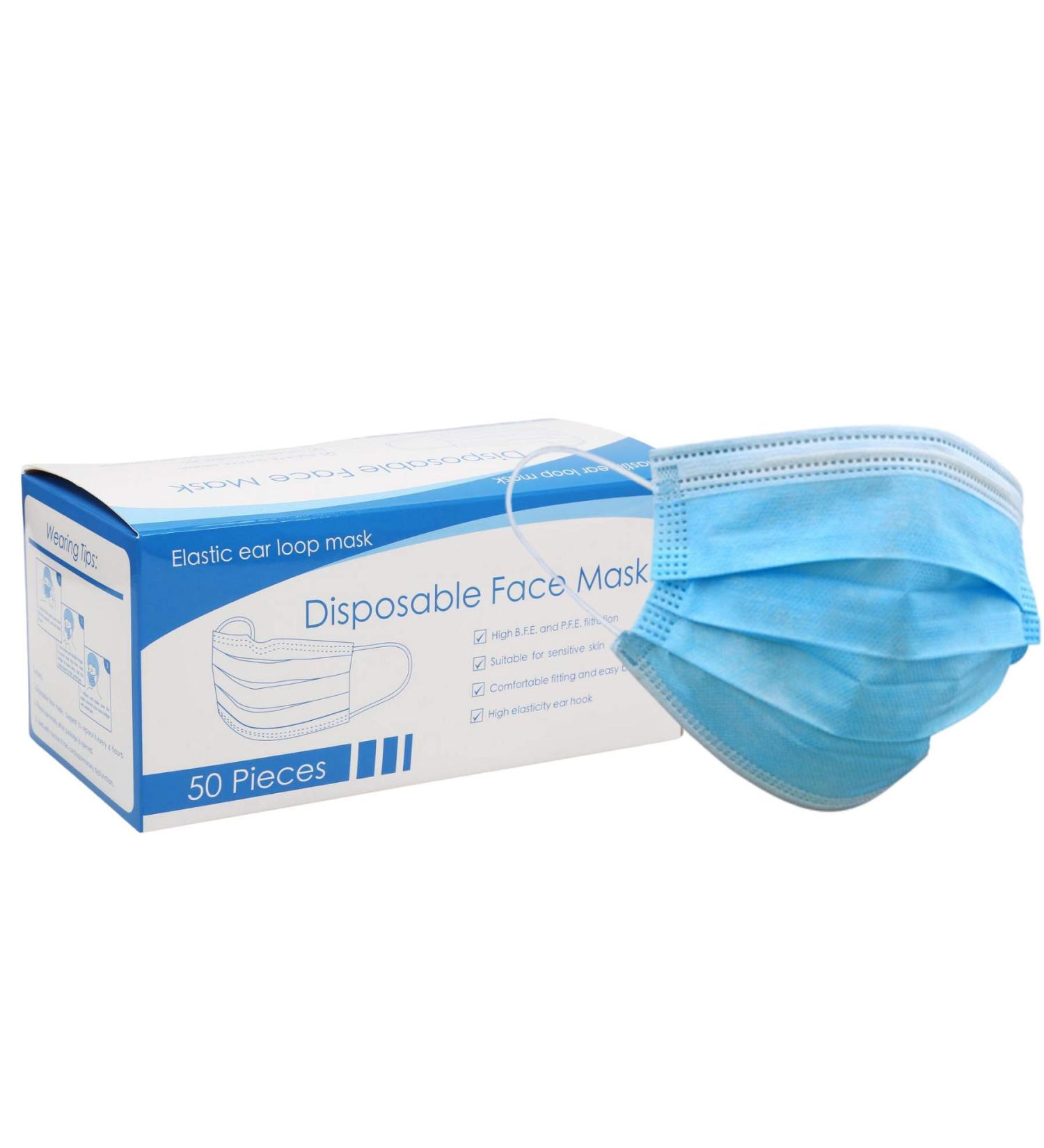 Disposable Face Mask 50 pieces 3-ply face mask (Blue)