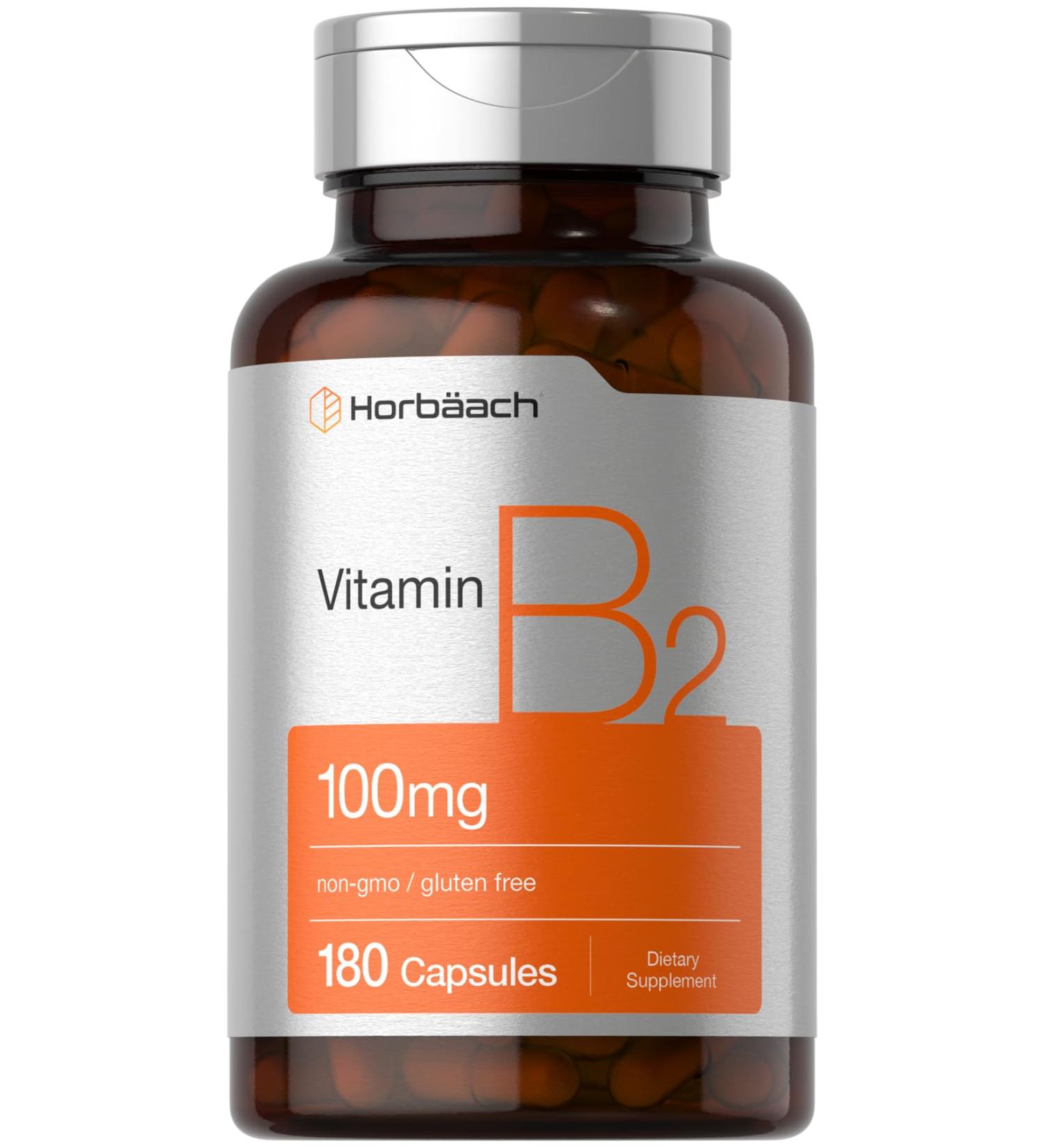 Horb ach Vitamin B-2 100mg | 180 Capsules | Non-GMO & Gluten Free Supplement | Vitamin B2 Riboflavin 180 Count (Pack of 1) - Buy Online on GoSupps.com