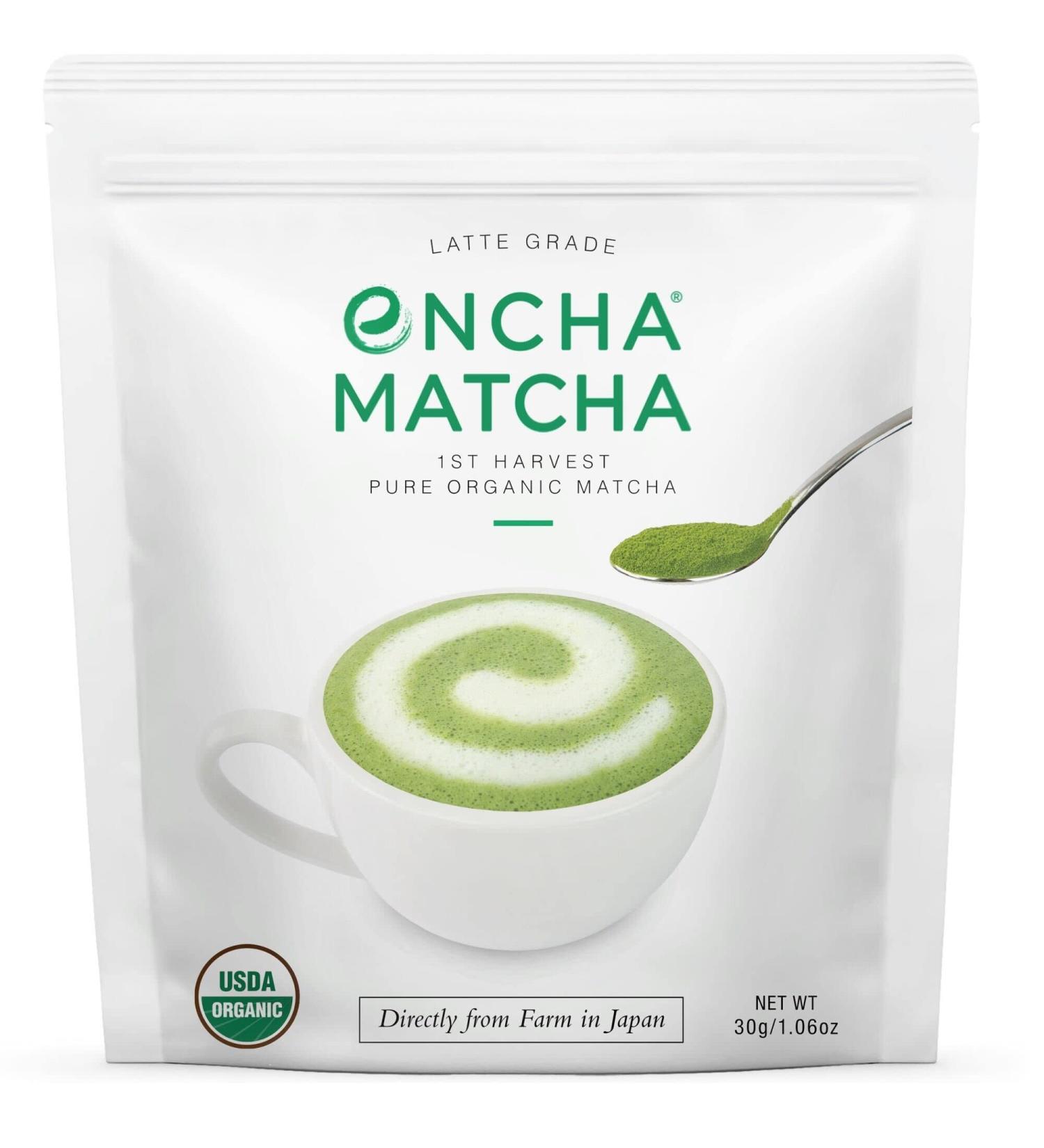 Encha Latte Grade Matcha Green Tea - First Harvest 30g/1.06oz Organic Powder from Uji, Japan for Matcha Latte & Smoothie | Caffeine-Rich, L-Theanine Infused, Sugar-Free - Buy Online on GoSupps.com
