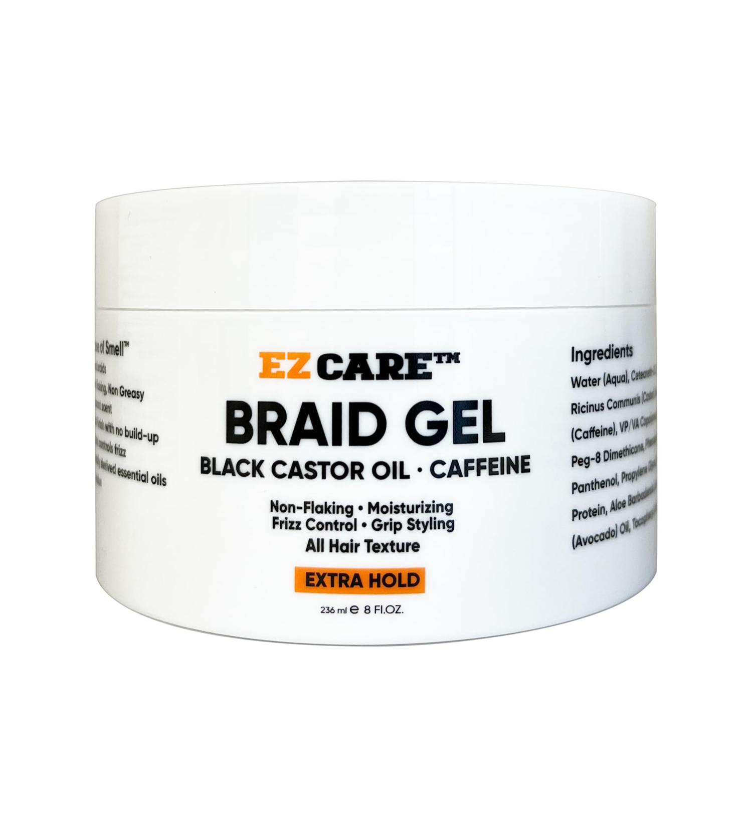 Braid Gel Black Castor Oil/Caffeine/Non-Flaking/Moisturizing/Frizz Control/Grip Styling/All Hair Texture/Extra Hold (8 oz.)