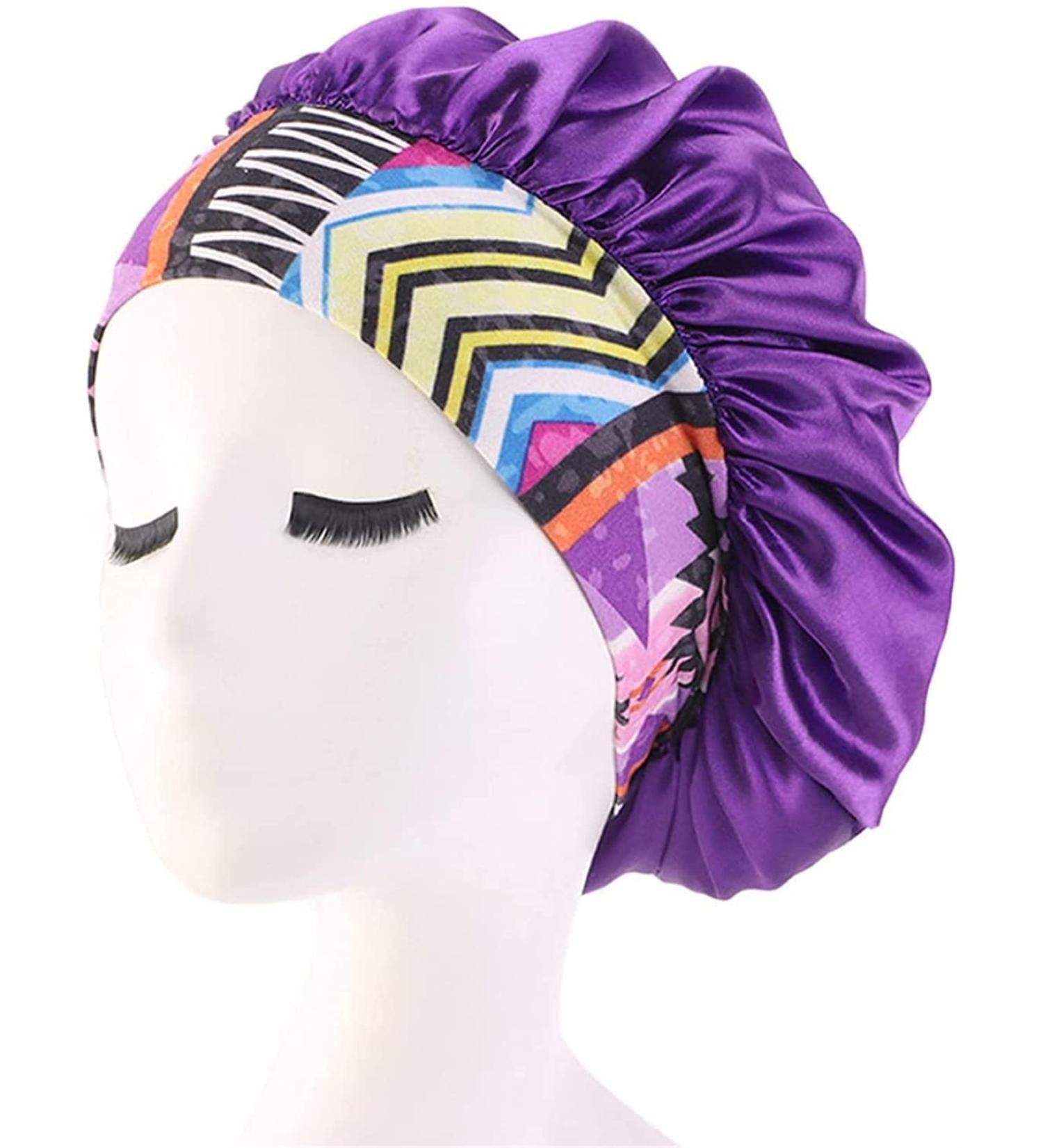 Satin Hair Bonnet for Women  Elastic Wide Band Sleep Cap Single Layer Cap for Braid Curly Natural Hair Attractive Design