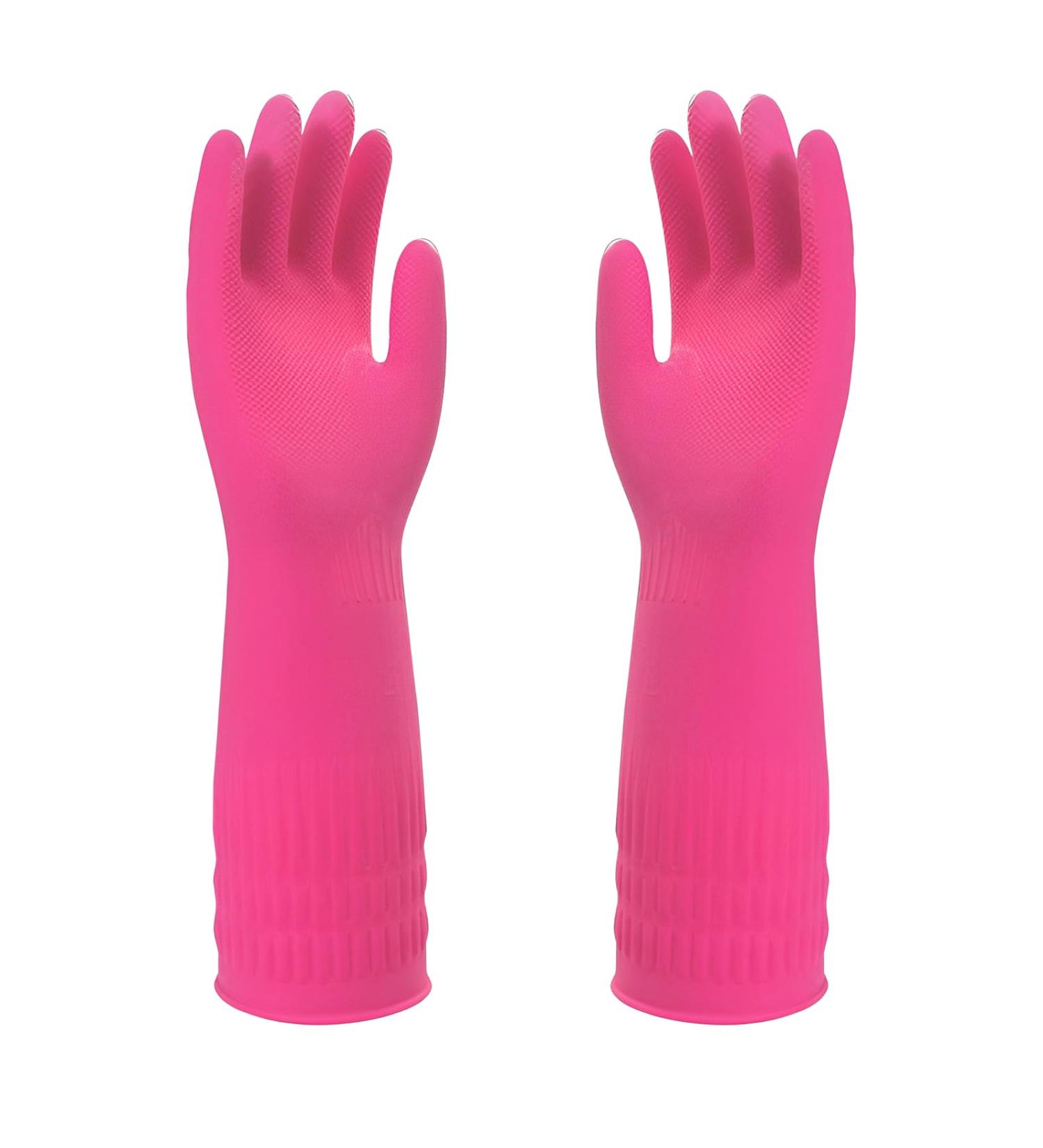 COMNICO 15-inch Extra Long Rubber Cleaning Gloves - Waterproof Non-Slip Reusable for Kitchen & Bathroom - Dishwashing, Bleaching - 1 Pair (Red or Green) - Grippy Latex Supplies - Buy Online on GoSupps.com