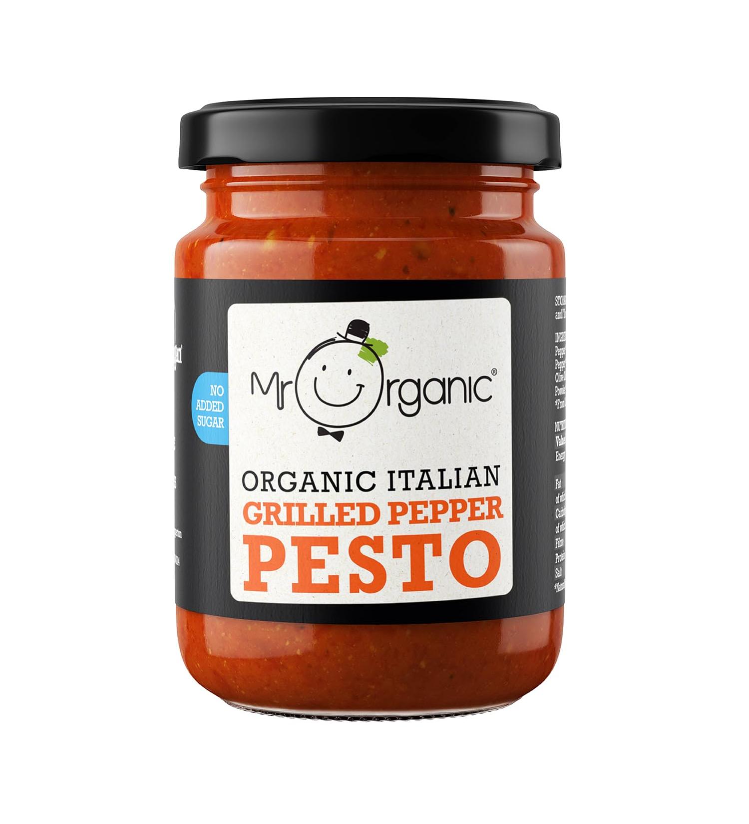 Mr Organic Grilled Pepper Pesto 130g - Non GMO, Preservative Free, Gluten Free & Vegan - No Added Sugar - Buy Online on GoSupps.com