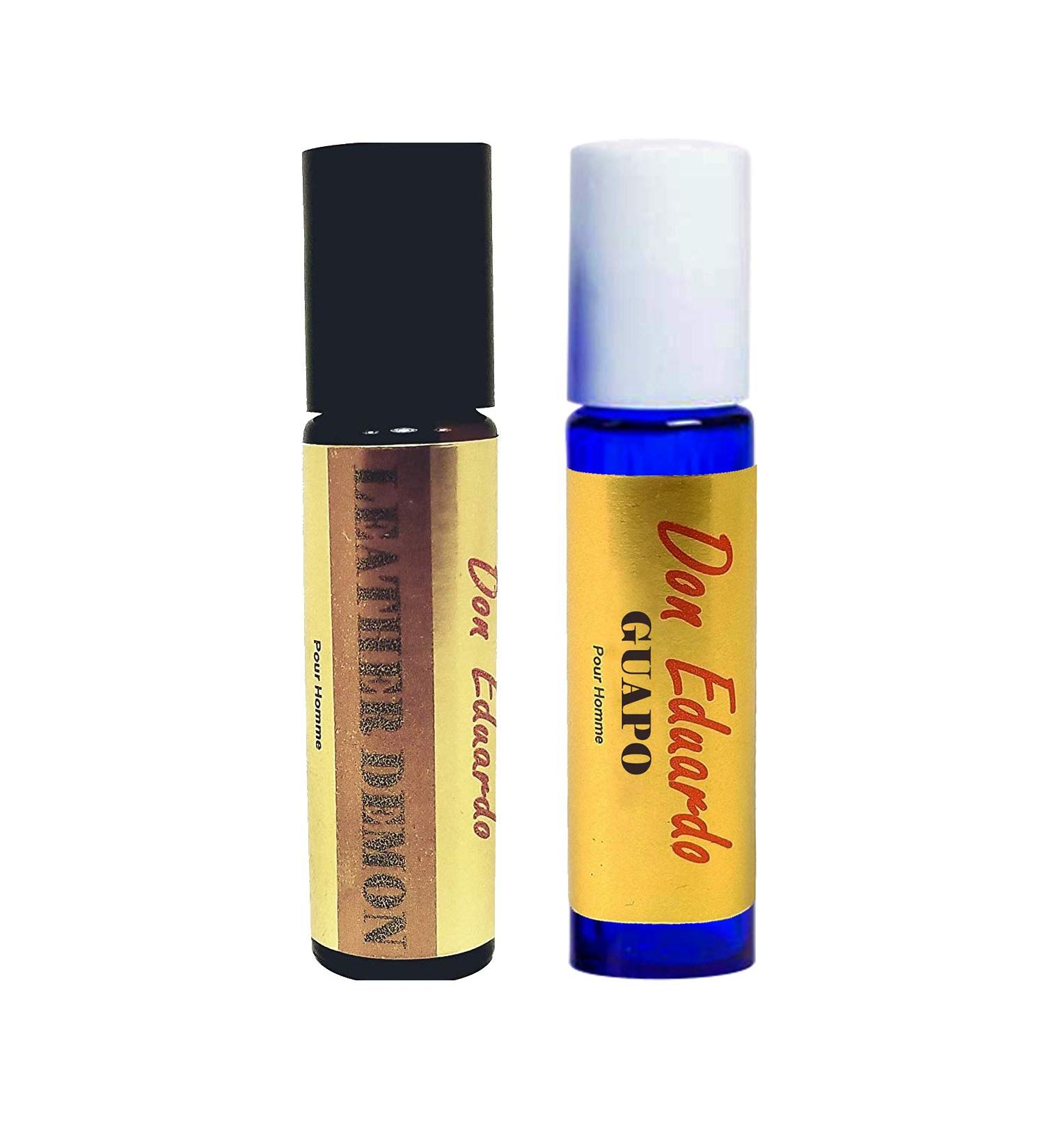 Don Eduardo Perfume Set for Men (2 PCS) Demon Leather and Guapo 10ml Roll-on Bottles. Pure Natural Infused Perfume Oils for Men to Attract Women.