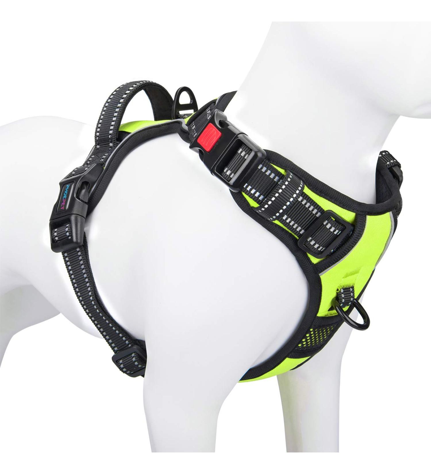 Phoepet Reflective Anti-Educational Dog Harness | Adjustable Training Handle & ID Card | Large Green - Perfect for Easy Wear and Comfort - Buy Online on GoSupps.com