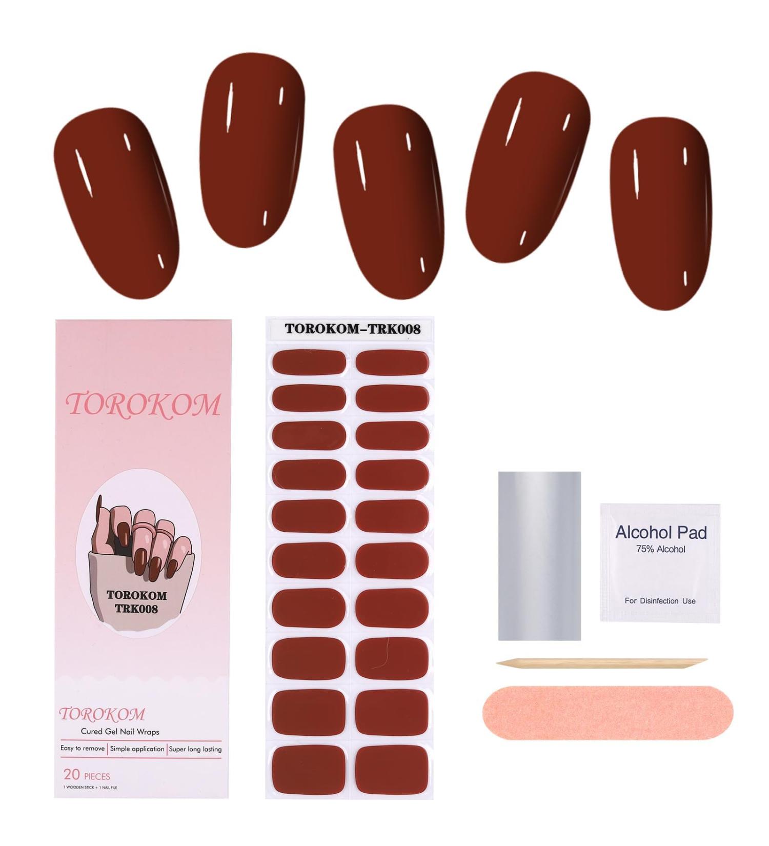 EBANKU Cured Gel Nail Strips - Long Lasting Waterproof Nail Wraps with Cuticle Stick, Nail File, and Wipes - UV/LED Lamp Required | NJTZ-008 - Buy Online on GoSupps.com