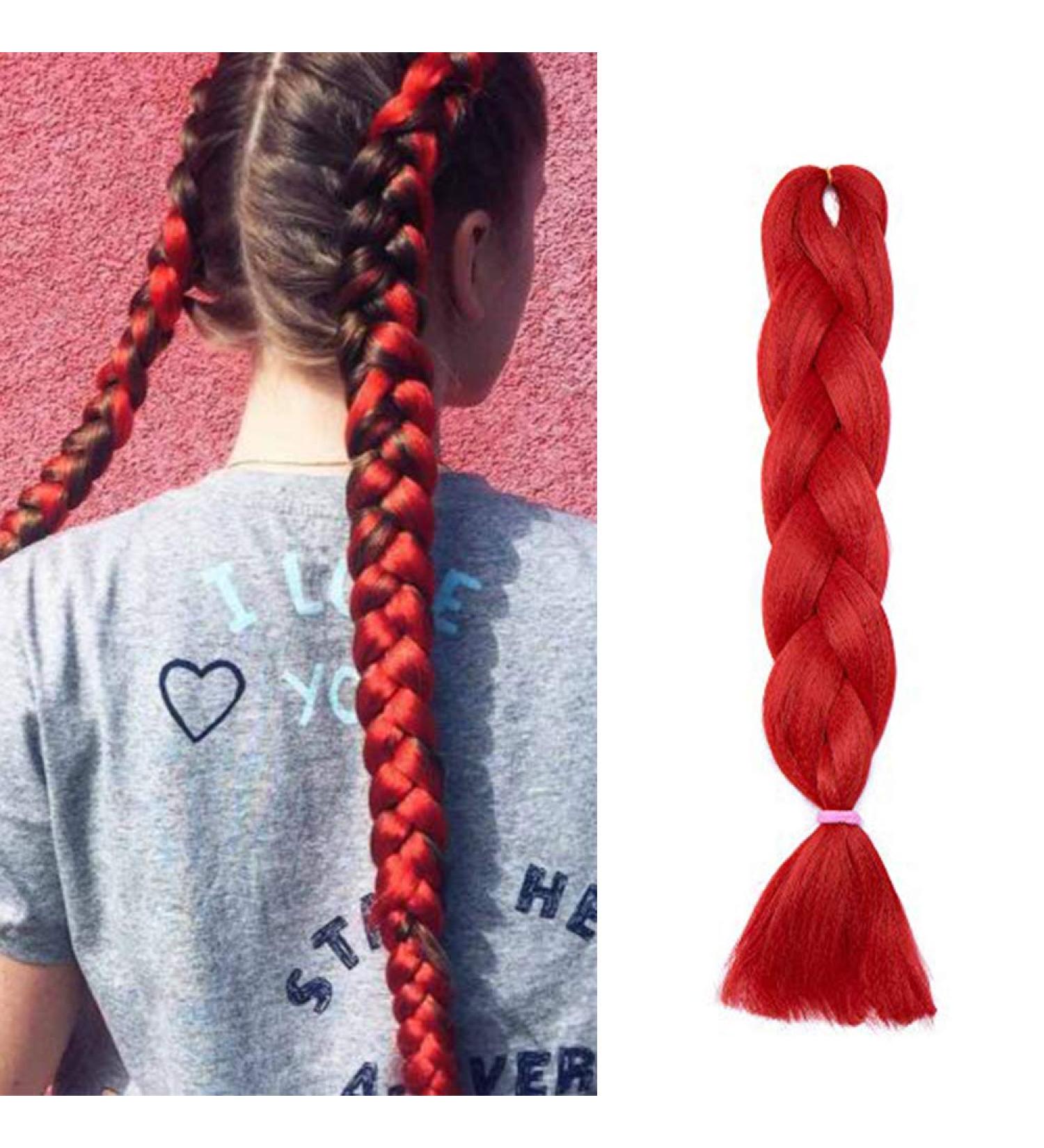 Colorful Red Kanekalon Braids Extensions - 60cm Synthetic Crochet Hair | Premium Quality Hair Extensions for International Shipping - Buy Online on GoSupps.com