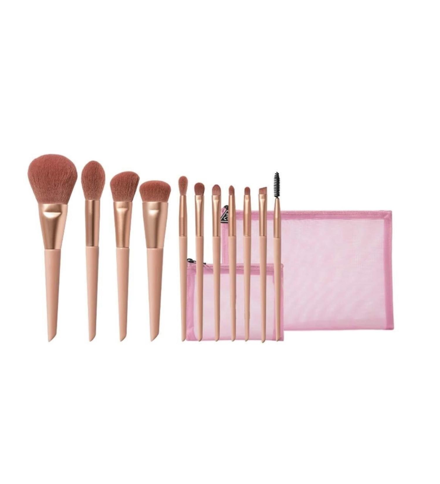 Buy 11-Piece Beginner Makeup Brush Set | Super Soft Synthetic Fiber Brushes & 2 Cosmetic Bags - Perfect for Daily Beauty Essentials - Buy Online on GoSupps.com