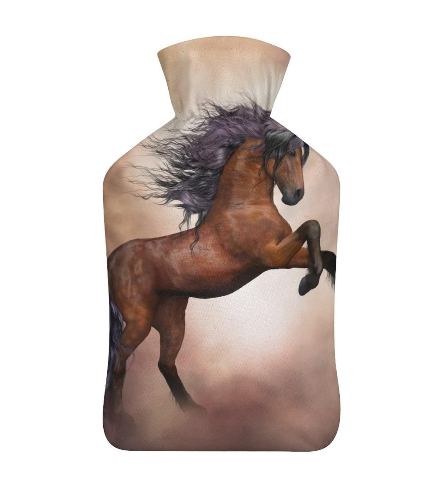 Jumping Horse Hot Water Bottle with Plush Cover - Hand Warmer for Adults & Kids - 26.5x15.3cm | International Shipping - Buy Online on GoSupps.com