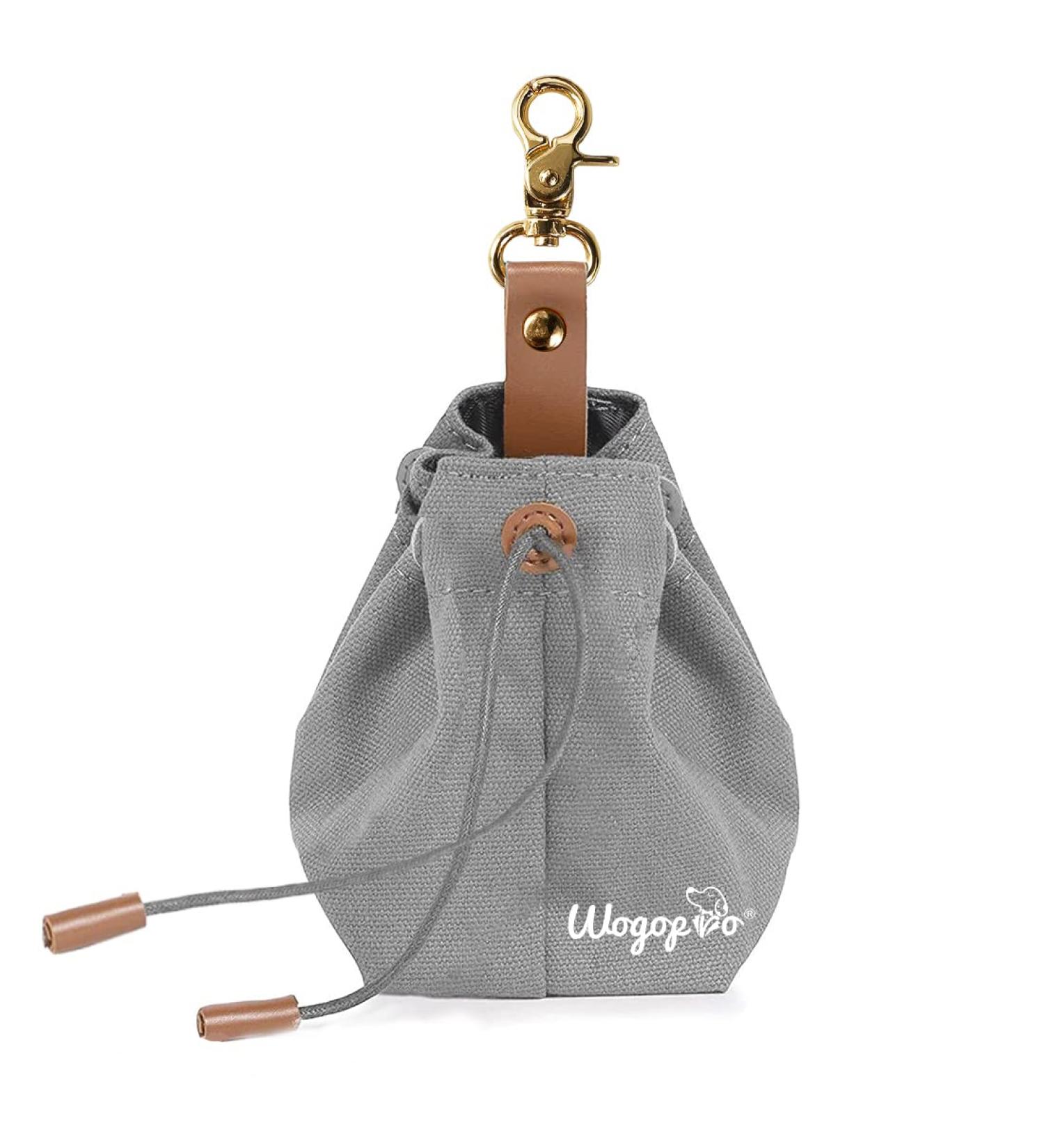 WOGOPRO Dog Treat Bag - Canvas Food Bag with Clip Buckle & Tension Rope for Training - Gray | Shop Internationally - Buy Online on GoSupps.com