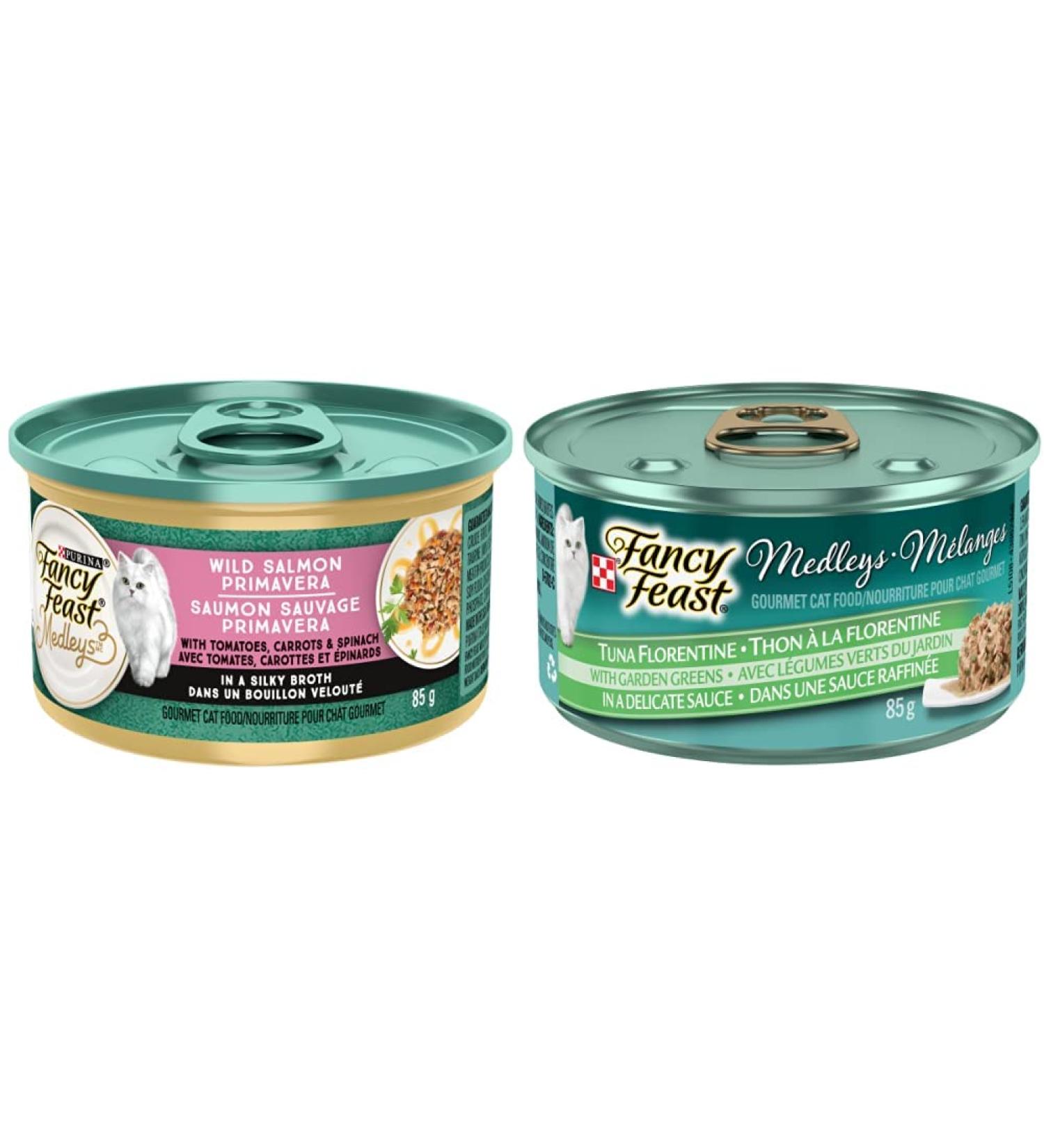 Fancy Feast Medleys Wild Salmon Primavera + Tuna Florentine Wet Cat Food Bundle (48 Cans) - Buy Online on GoSupps.com