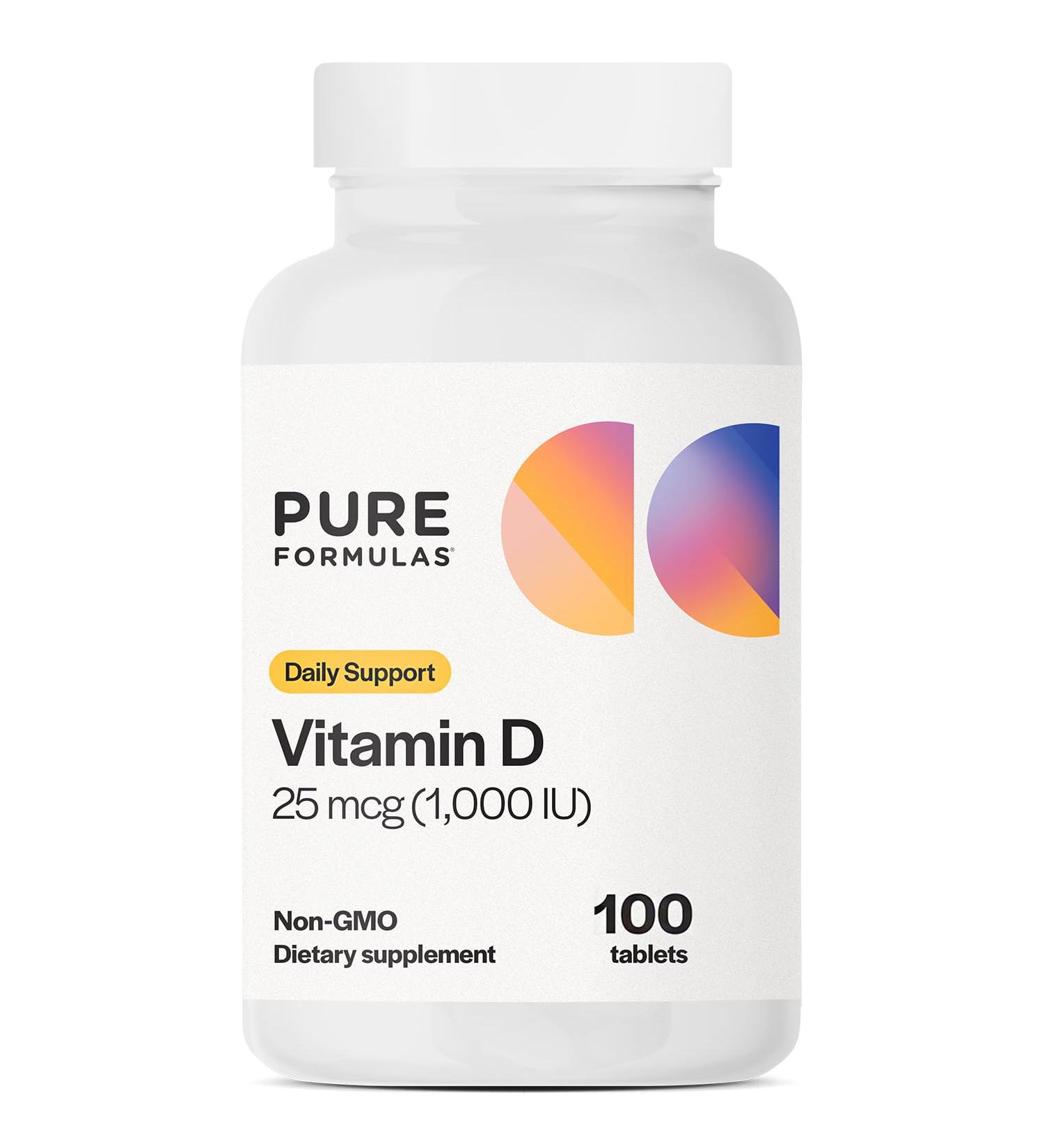 PureFormulas Vitamin D3 1,000 IU 25 mcg - Premium Vitamin D Supplement for Healthy Bone Formation, Teeth, Cardiovascular Health, and Immune Support Non-GMO - 100 Count Tablets 100 Count (Pack of 1) - Buy Online on GoSupps.com