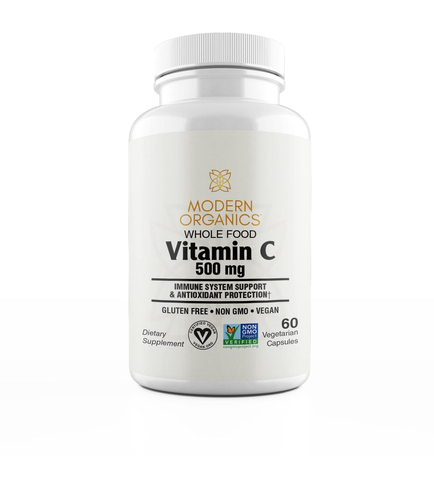 Modern Organics Vitamin C | 500mg Whole Food Vitamin C from Acerola Cherry Extract with Citrus Bioflavonoid Complex | 23 Organic Fruits & Vegetables Blend | Probiotics and Enzymes | 60 Vegan Capsules - Buy Online on GoSupps.com