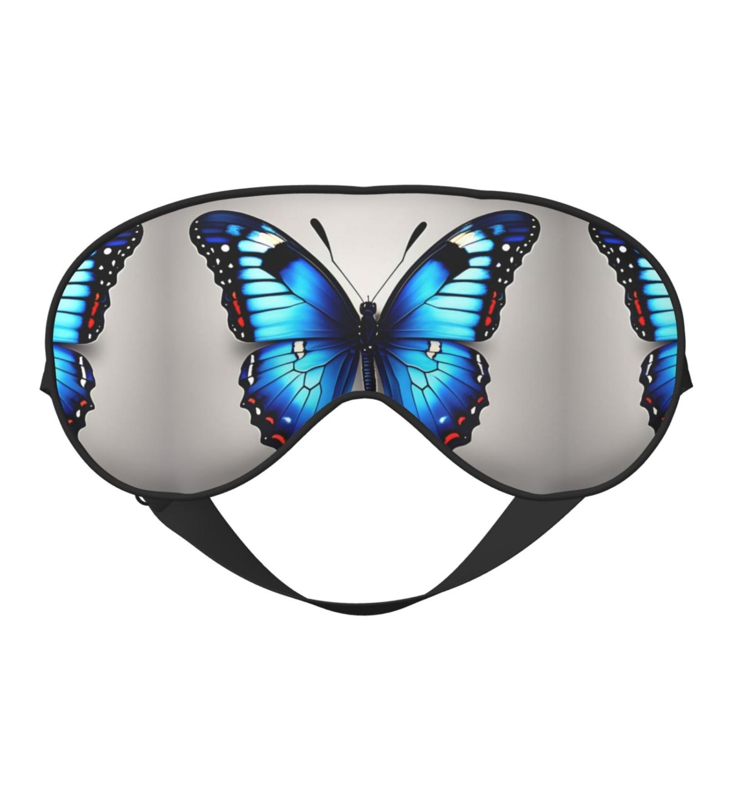Blue Butterfly Print Eye Mask - Double-Sided Soft Light Blocking for Enhanced Sleep Quality - Buy Online on GoSupps.com