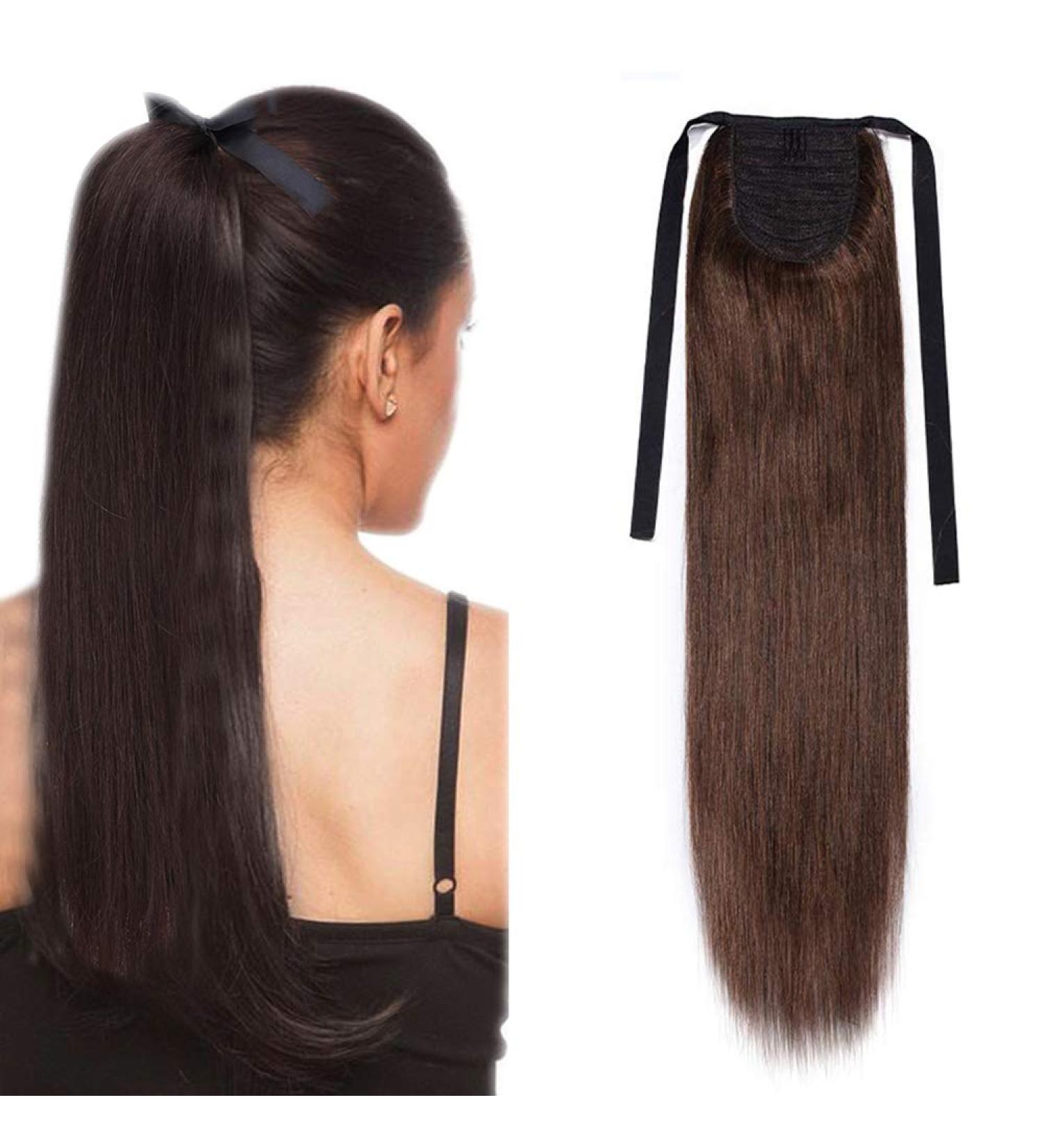 100% Remy Human Hair Dark Brown Clip In Ponytail Extensions - Sego Ponytail Braid Hair Piece 16 (45cm) - 80g - Buy Online on GoSupps.com