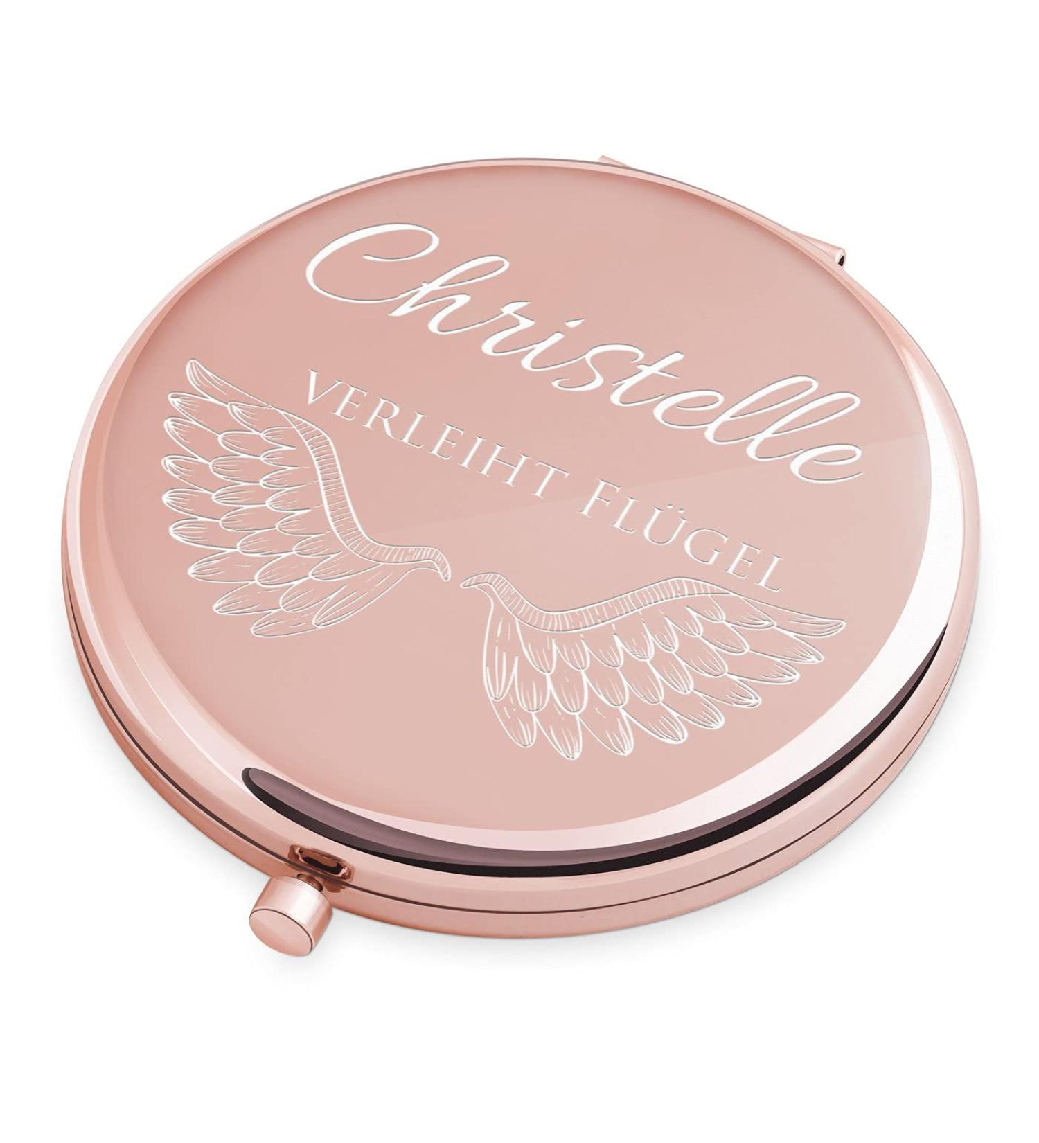 Personalized Maverton Round Double Makeup Mirror - Engraved Travel Mirror for Handbags - Rose Gold Gift for Women - Buy Online on GoSupps.com